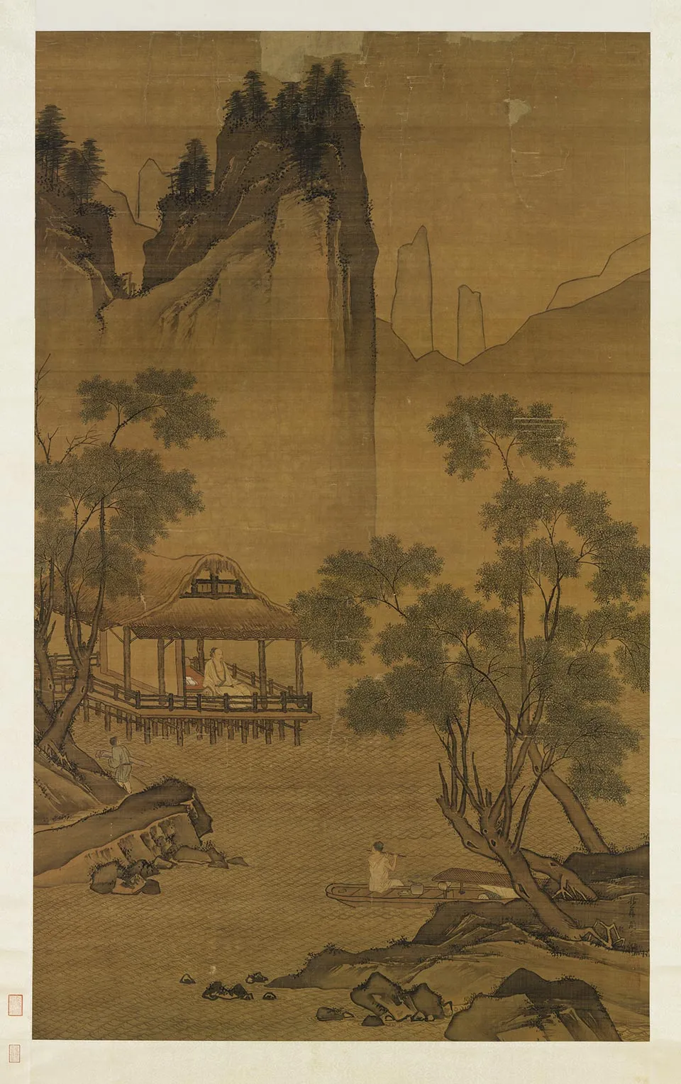 周臣山水《水亭清兴图》轴