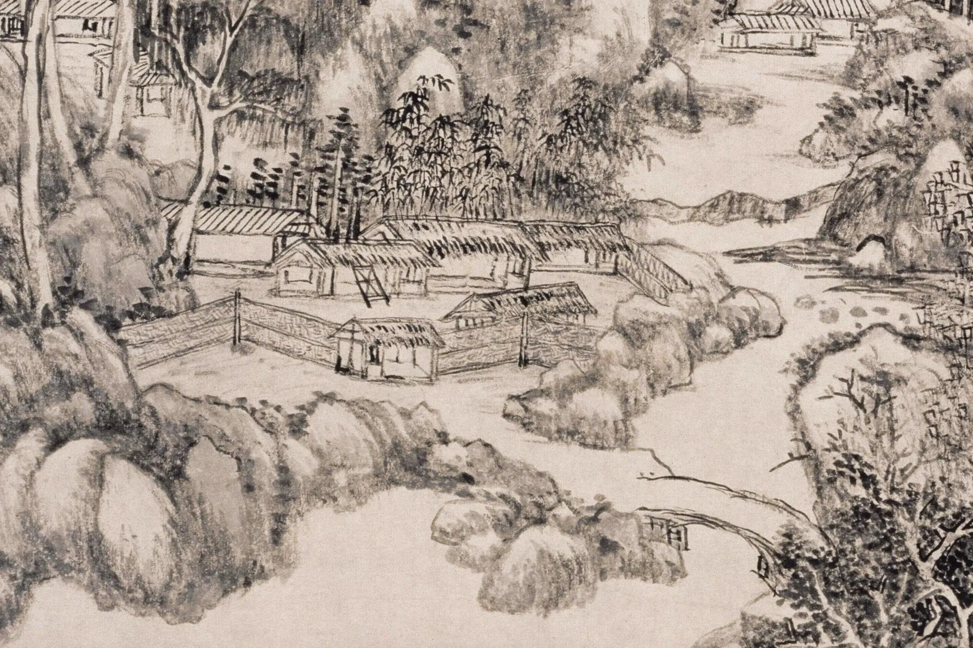 王原祁水墨山水《神完气足图》局部 (3)