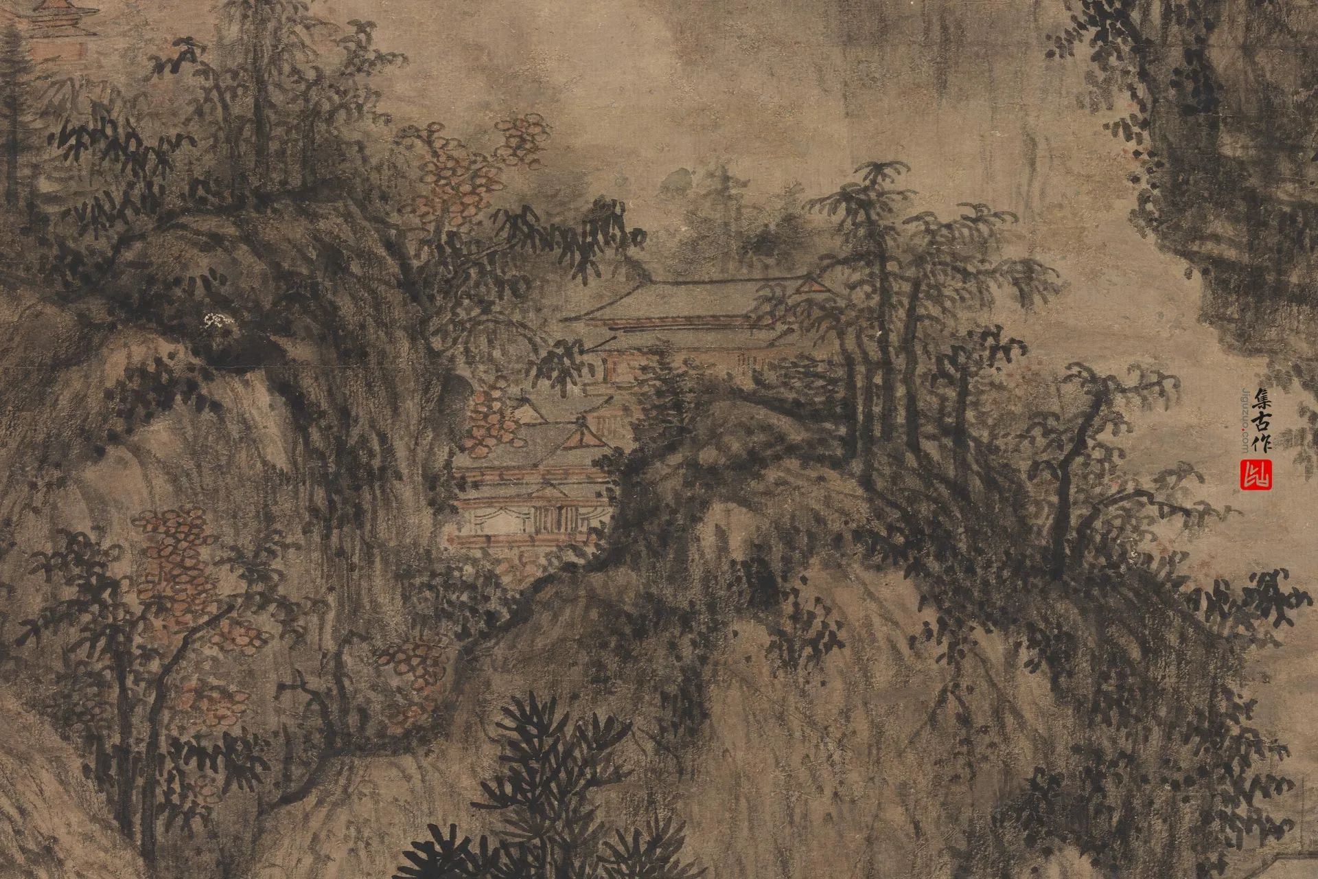 王绂山水《画山亭文会图》局部 (3)
