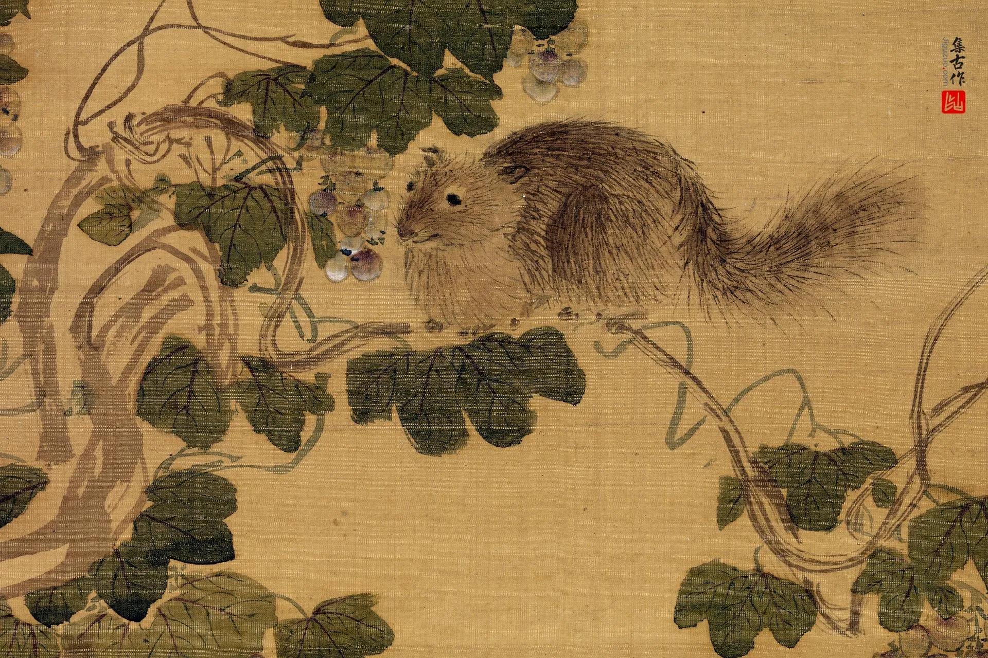 周之冕《画葡萄松鼠图》局部 (2)