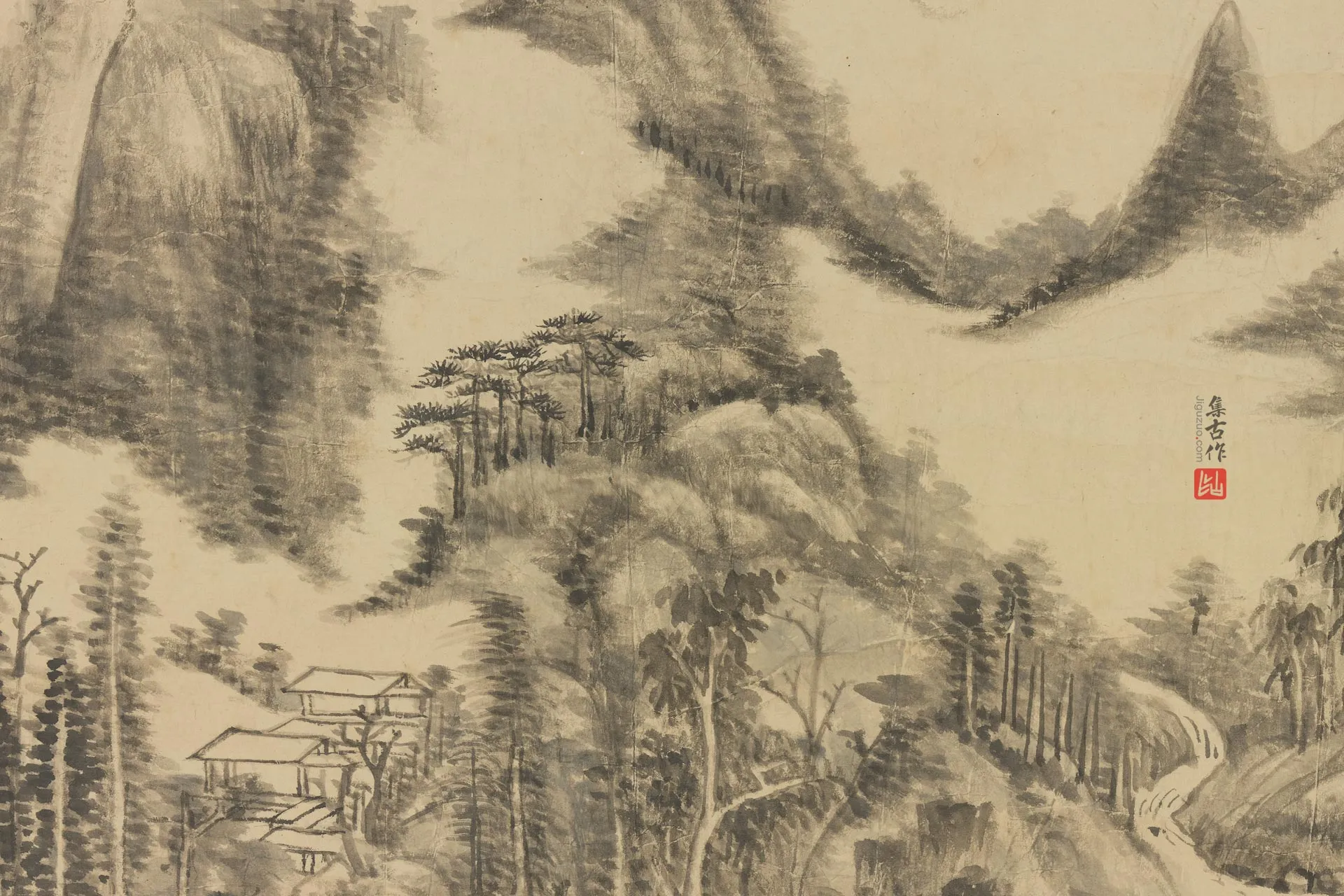 王原祁山水画《云壑流泉图》局部 (2)