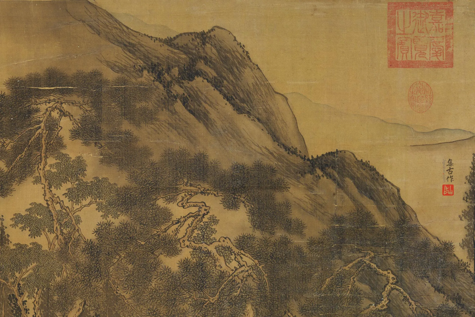 周臣山水画《松窗对奕图》局部 (3)