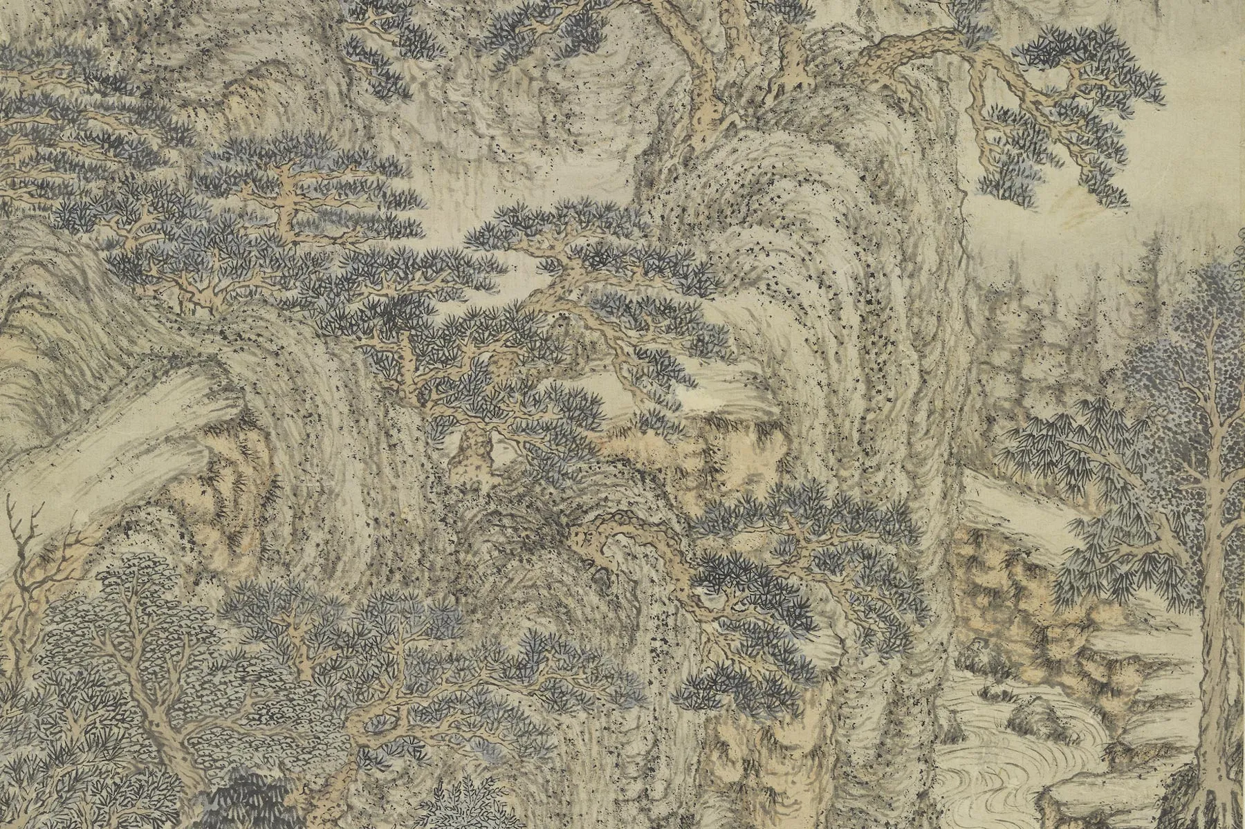 郑重山水画《仿王蒙葛洪移居图》局部 (4)