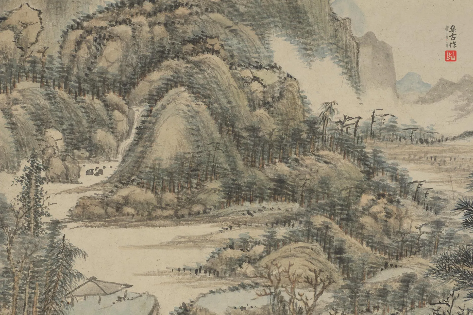 王原祁山水画《仿大痴山水笔意》局部 (2)