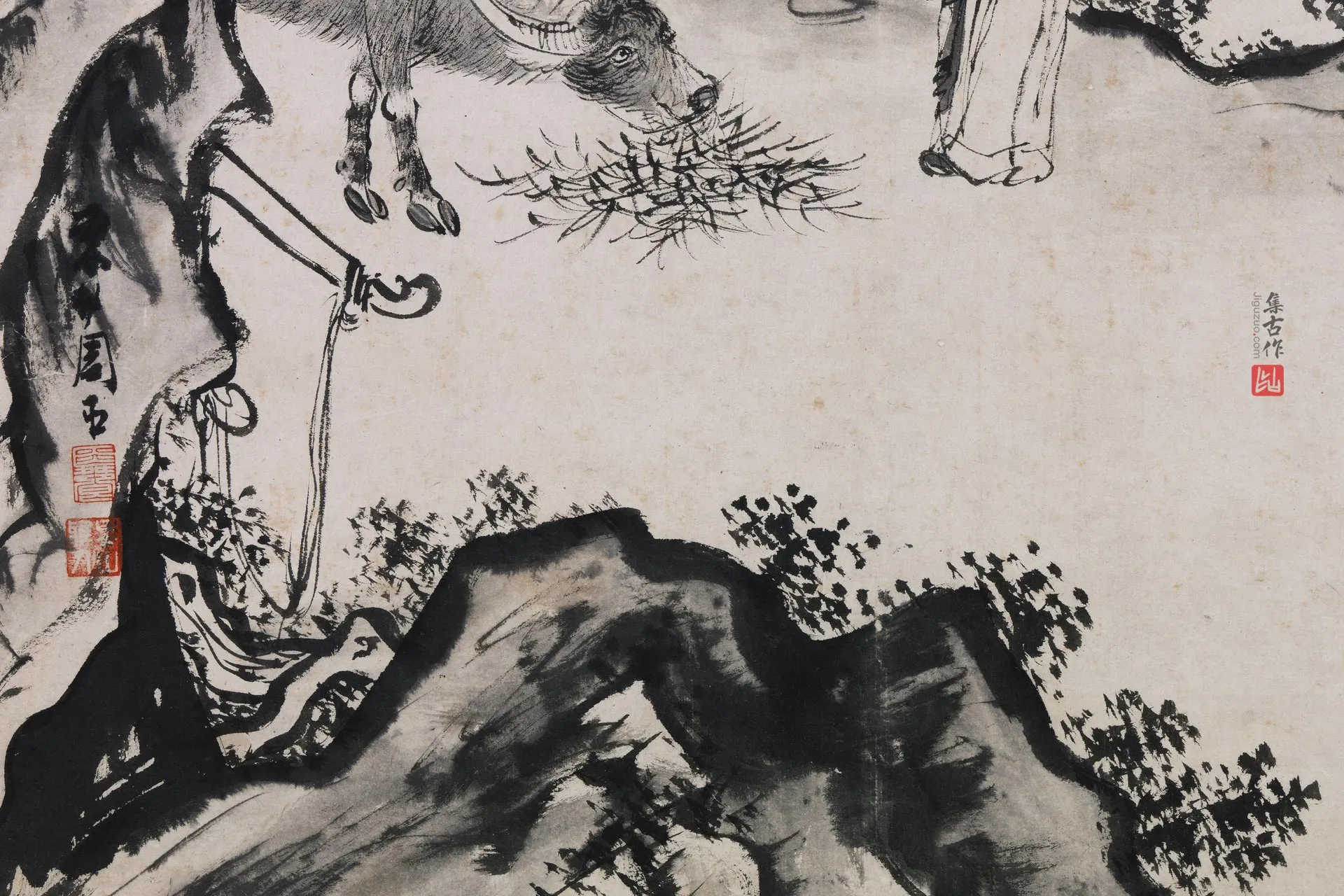 周臣水墨山水人物画《甯戚饭牛图》局部 (4)