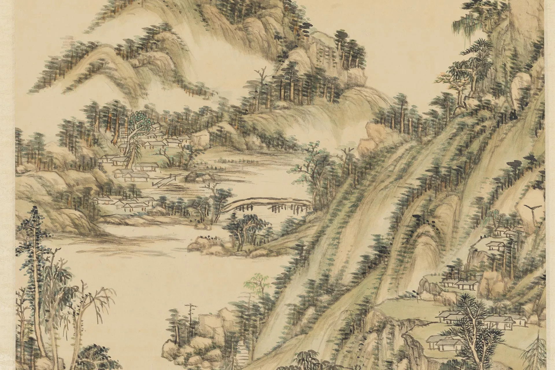 王原祁山水画《晴翠浮岚图》局部 (2)
