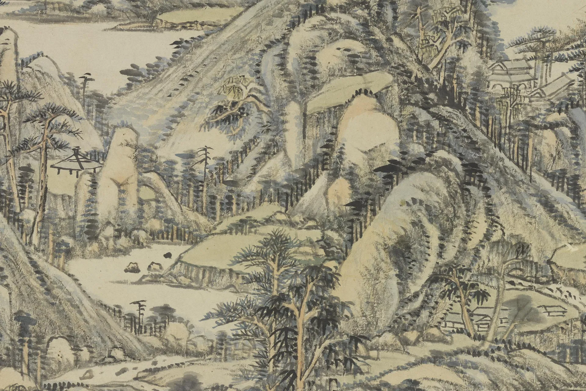 王原祁山水画《溪崦林庐图》局部 (2)