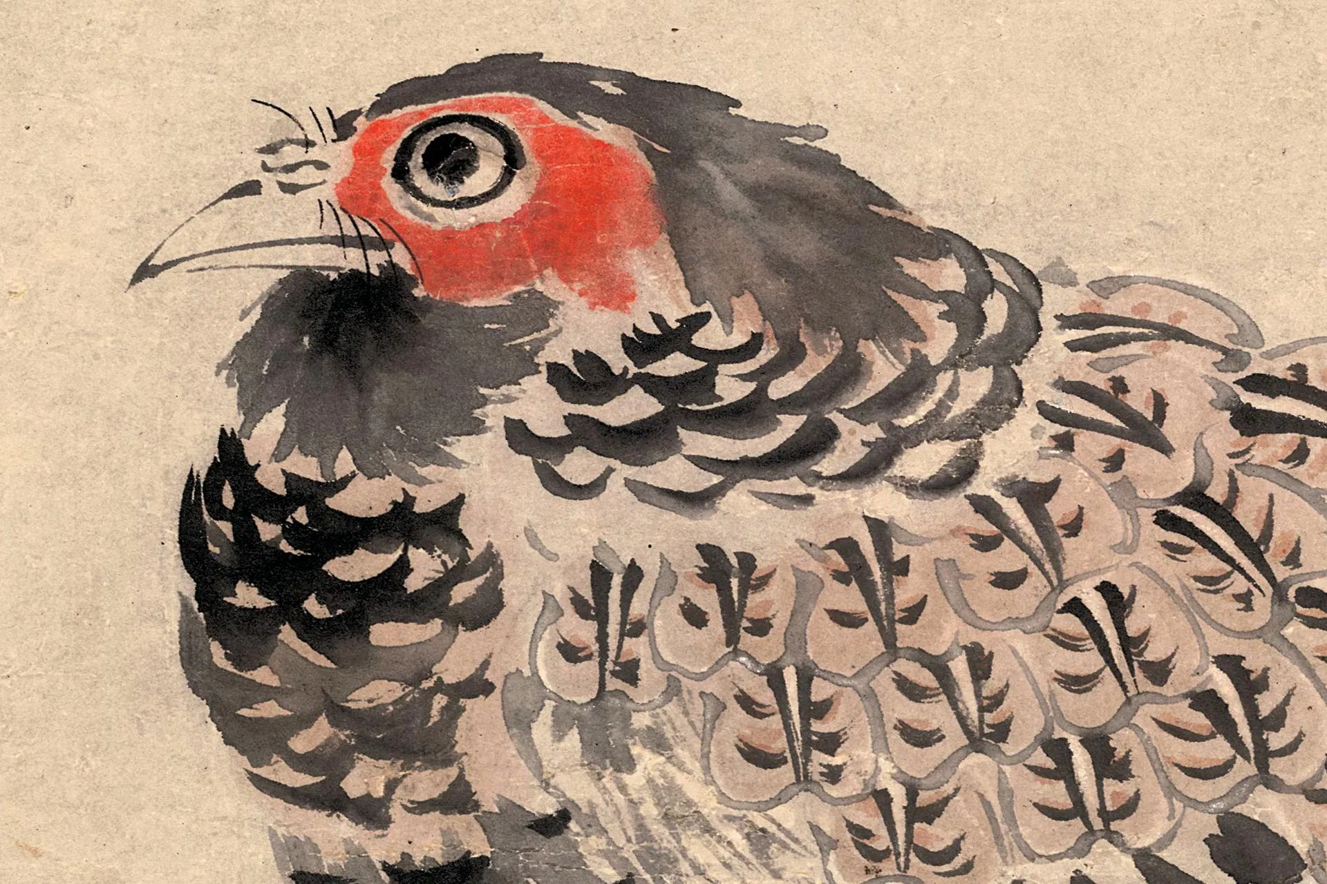 周之冕花鸟画《梅花野雉图》高清大图局部 (1)