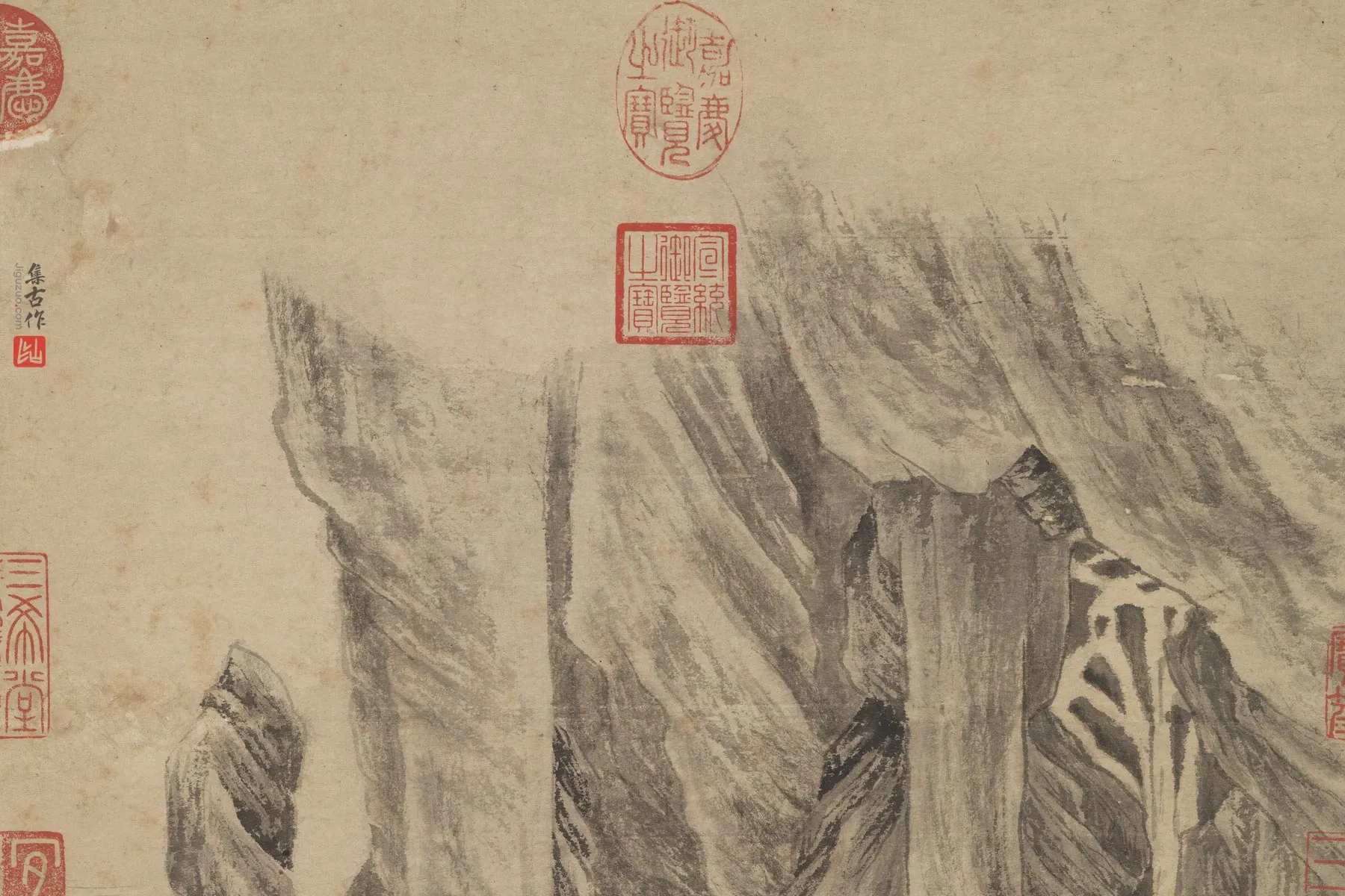 周臣山水画《松岩飞瀑图》局部 (1)