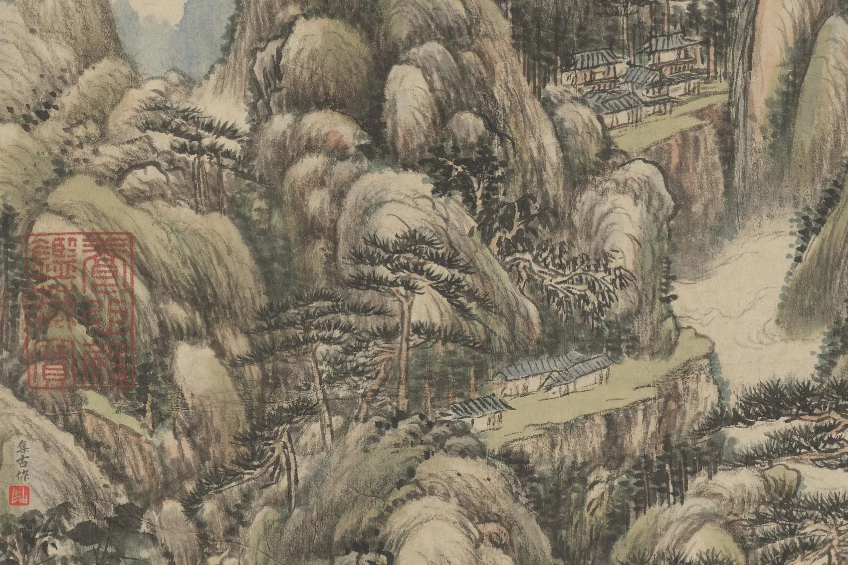 王原祁仿王蒙山水局部 (3)