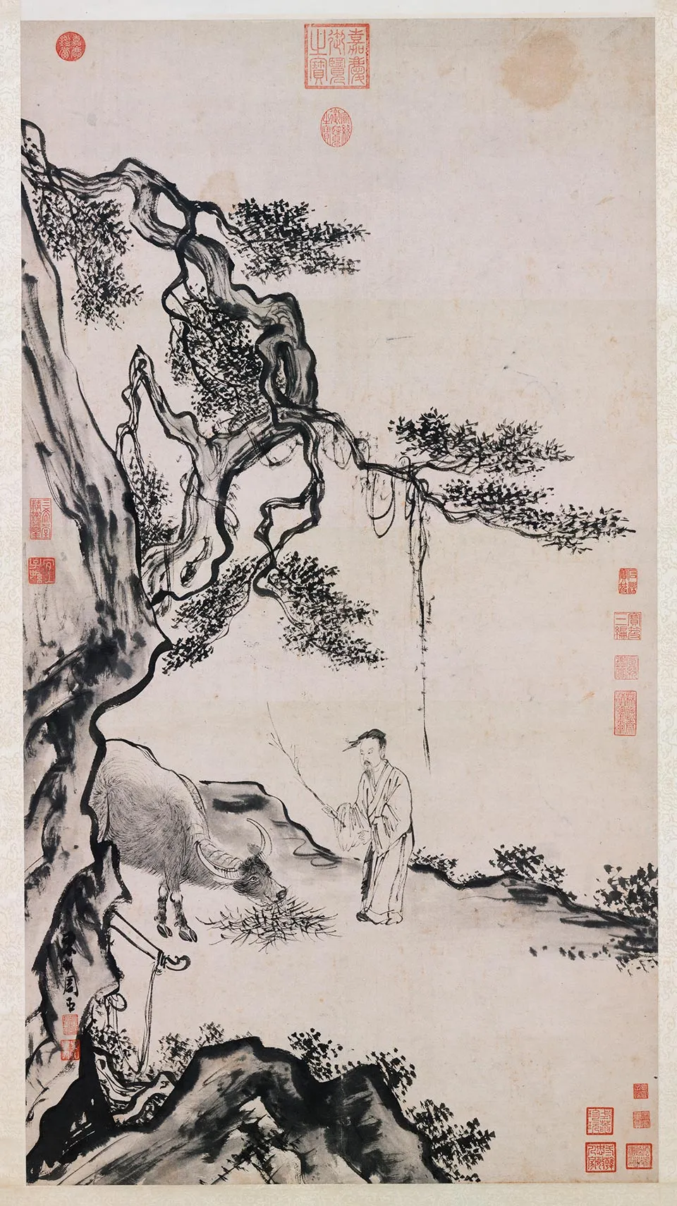 周臣水墨山水人物画《甯戚饭牛图》轴