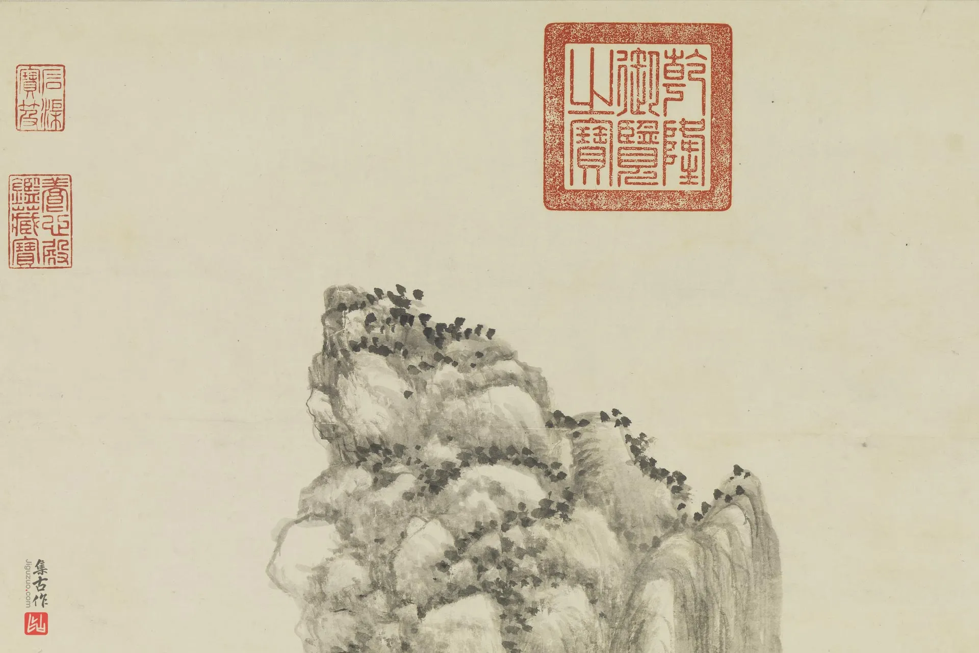 王原祁水墨山水《烟浮远岫图》局部 (1)