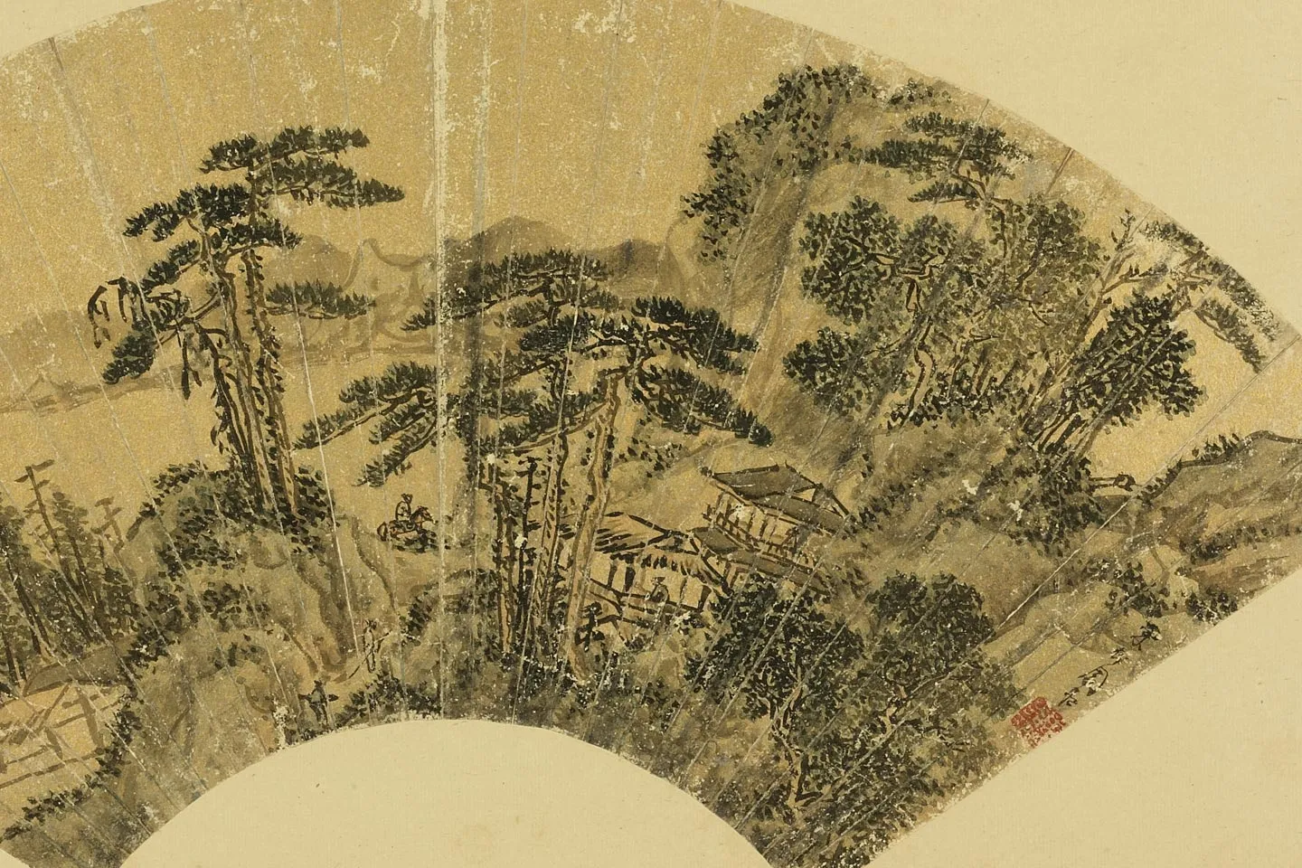 周臣山水画折扇扇面画局部 (9)