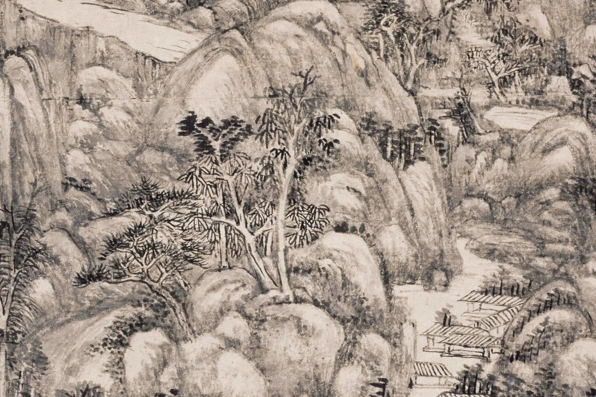王原祁水墨山水《神完气足图》局部 (2)