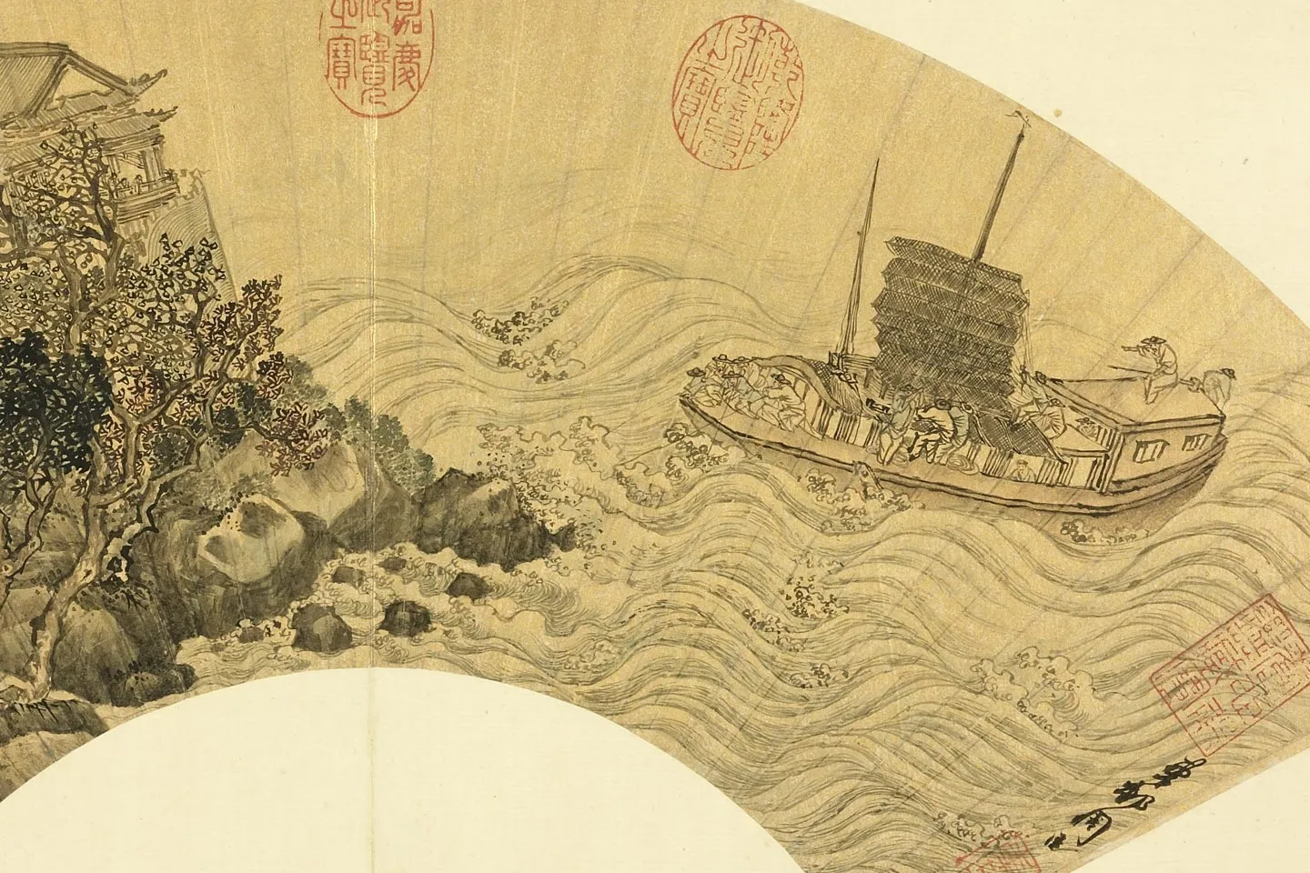周臣山水画折扇扇面画局部 (6)