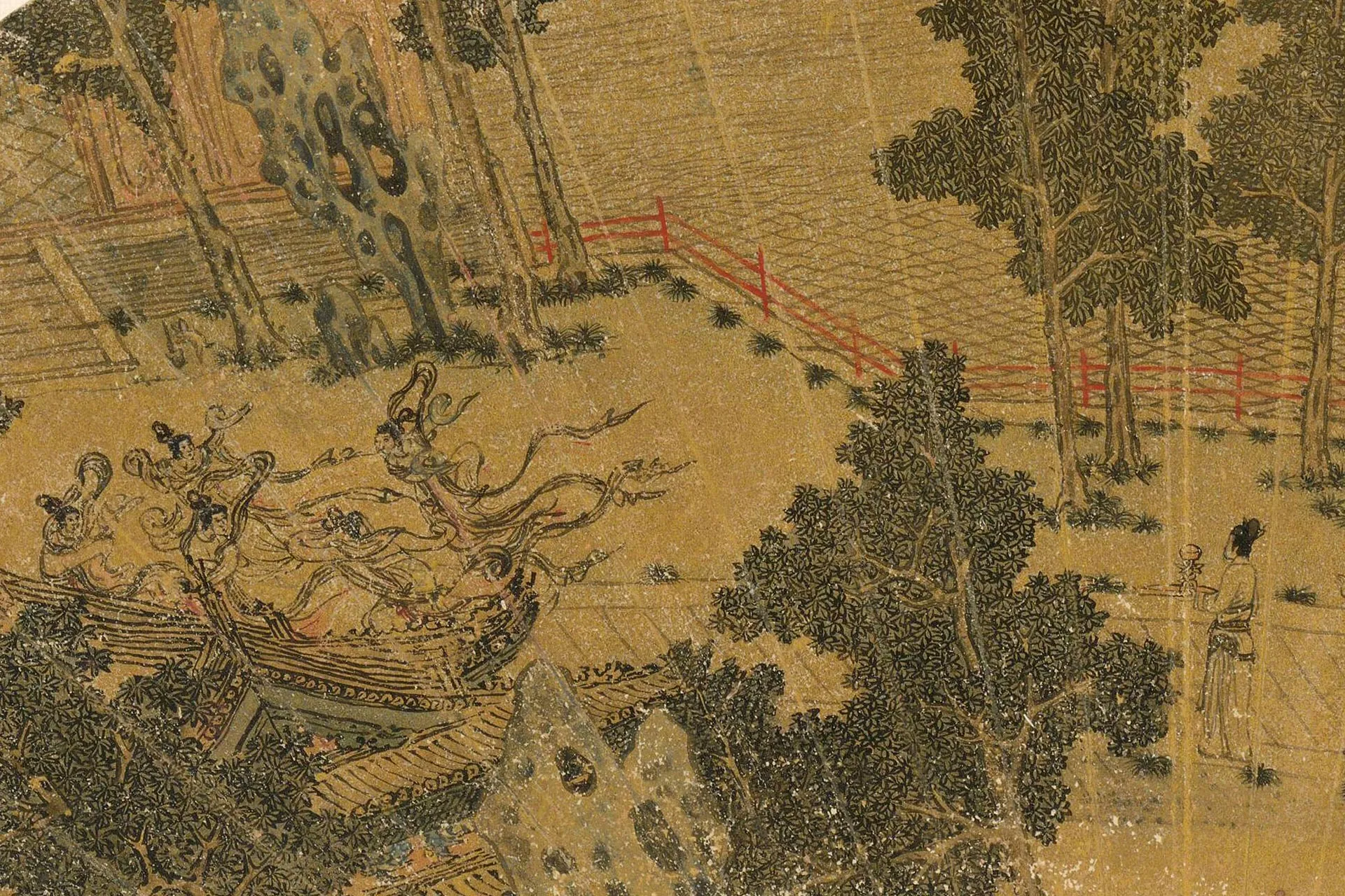 周臣山水人物扇面画高清图局部 (5)