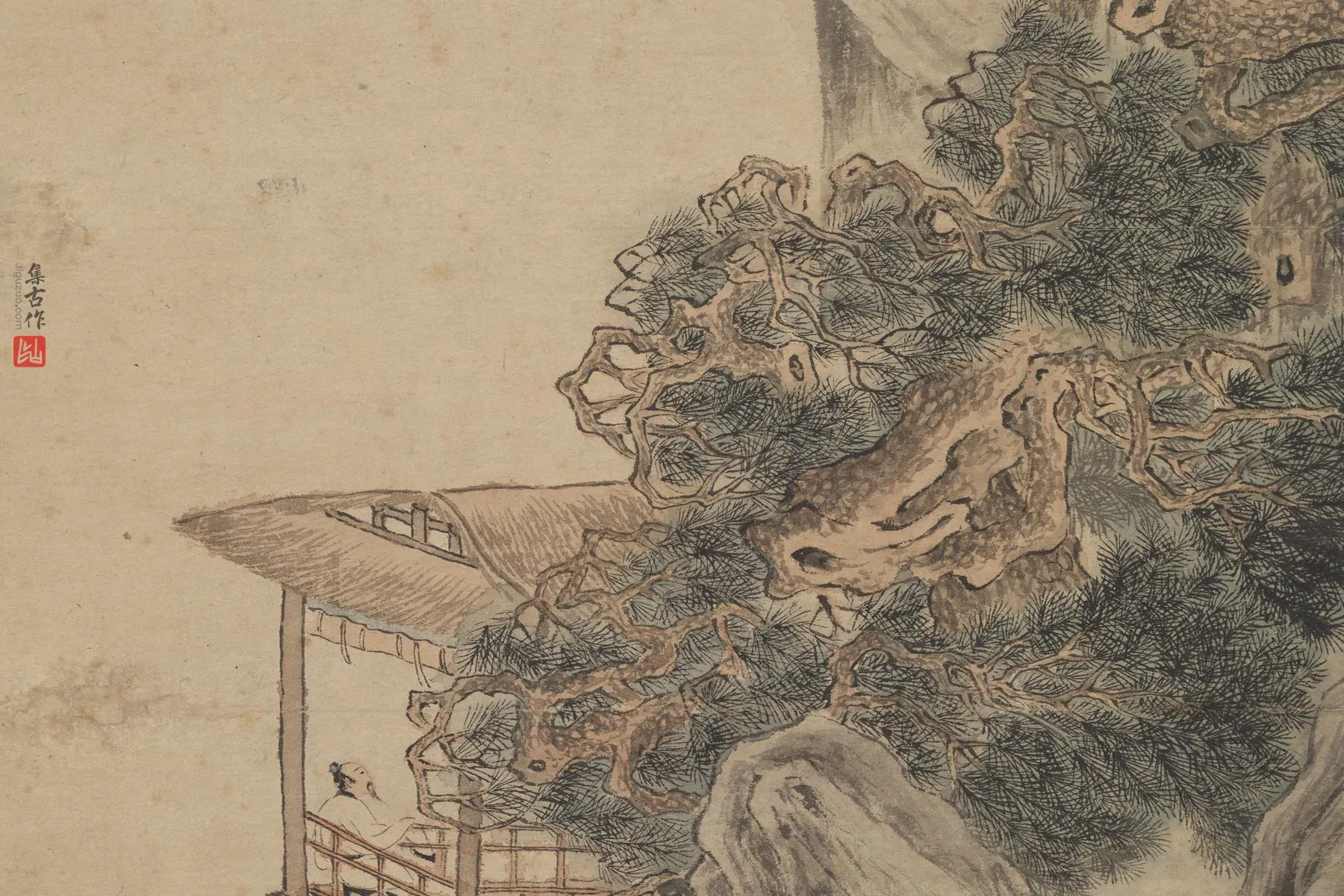 周臣山水画《松岩飞瀑图》局部 (2)