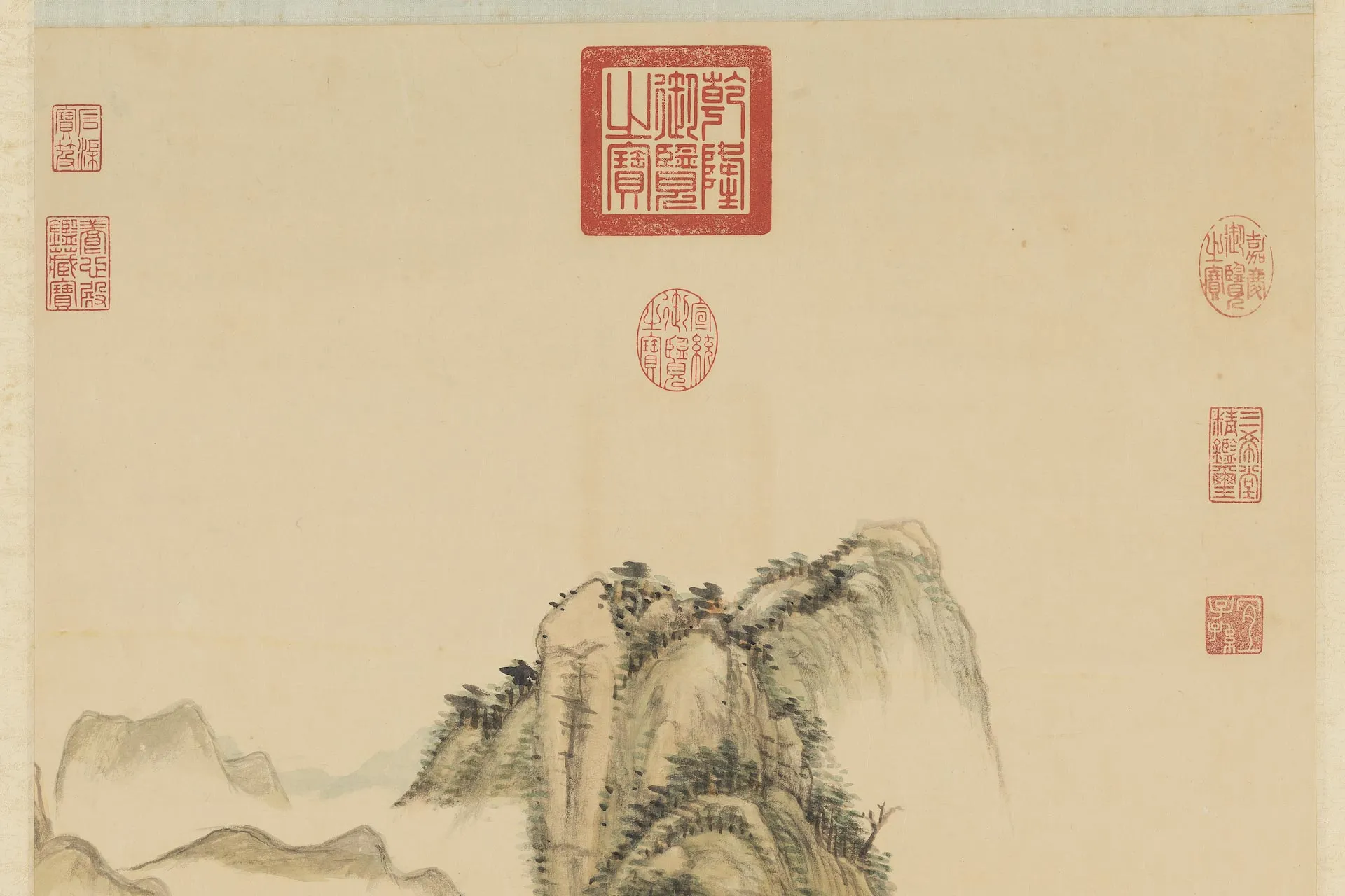 王原祁山水画《晴翠浮岚图》局部 (1)