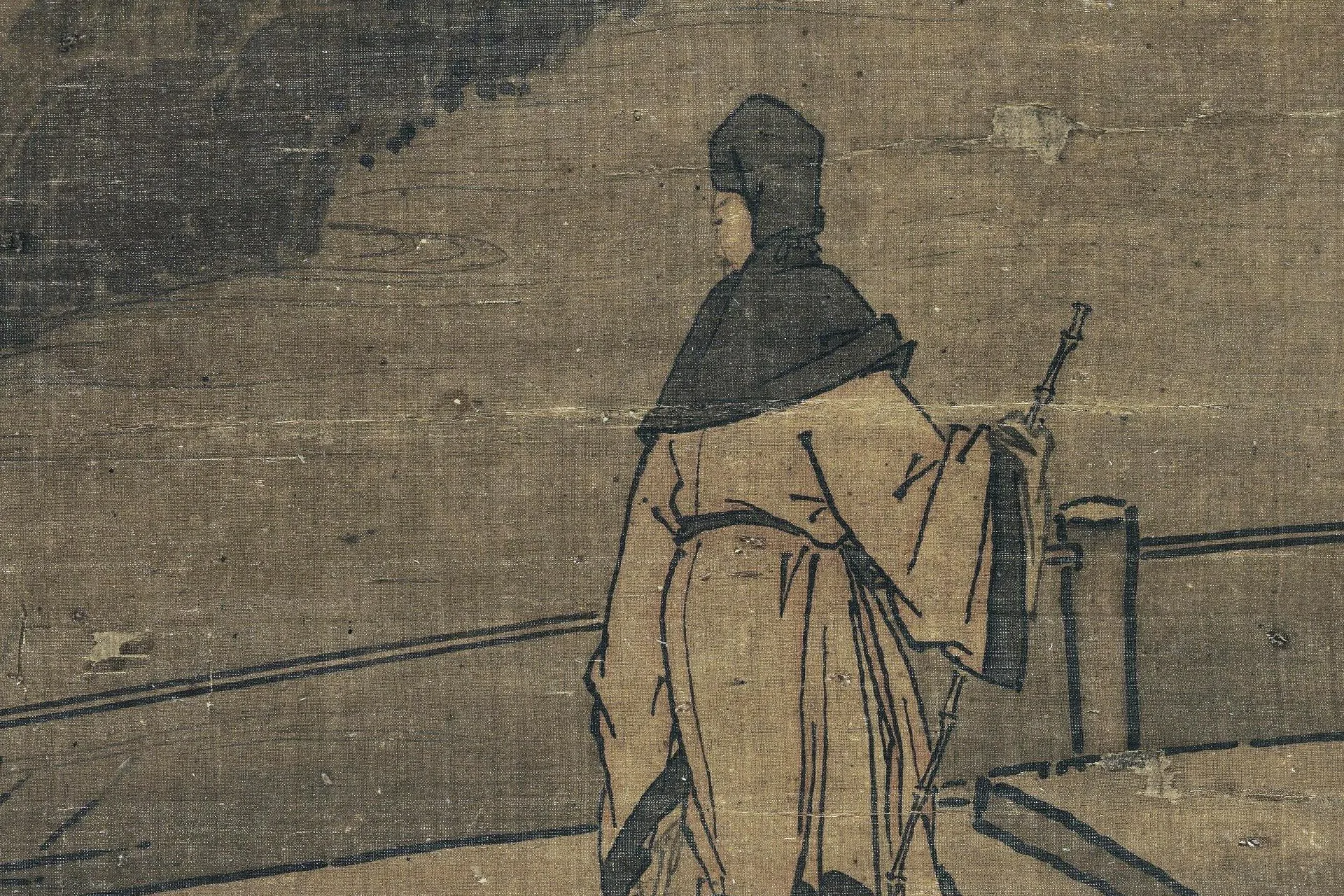 传马远山水《松下探梅图》高清大图局部 (1)