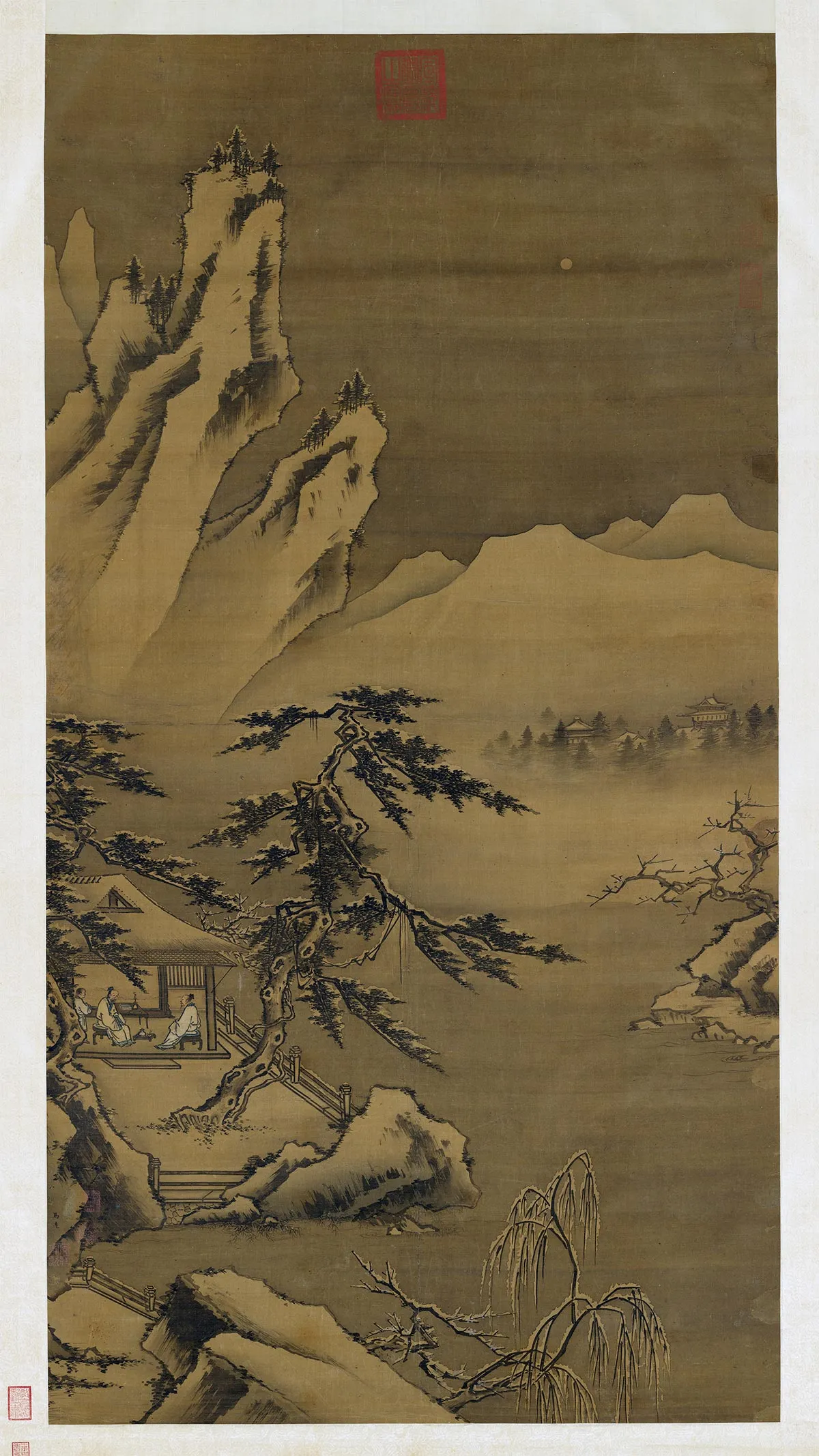 传宋马远(明钟礼)雪景山水画《寒岩积雪图》轴