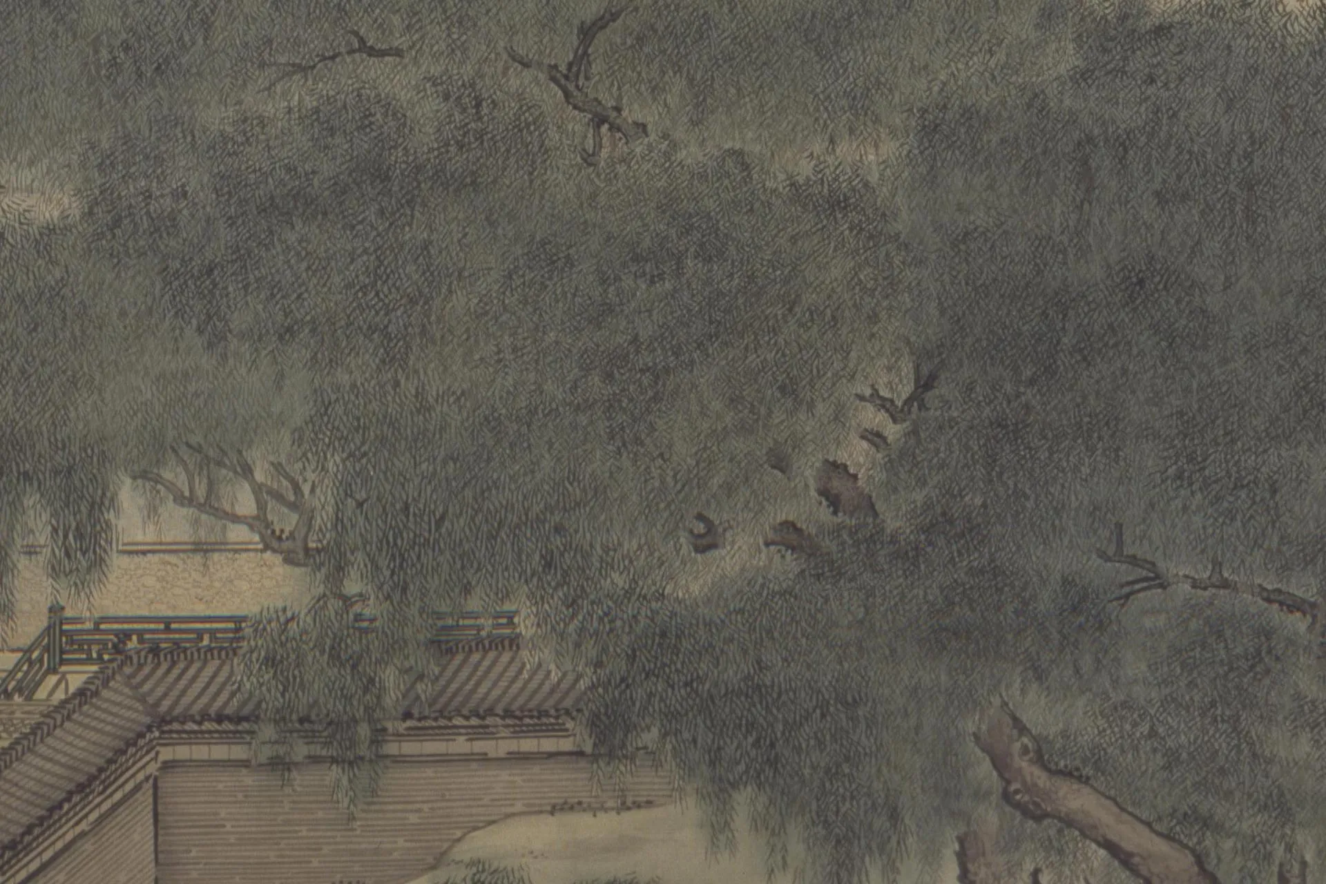 袁江山水通景组屏《竹苞松茂图》局部 (10)