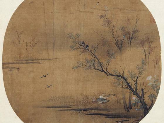 梁楷《芙蓉水鸟图》团扇页