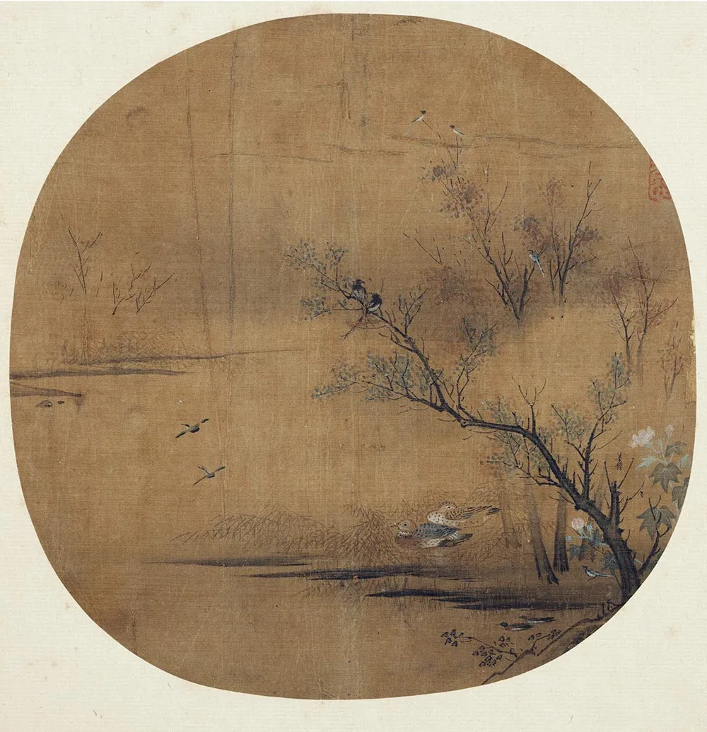 梁楷《芙蓉水鸟图》团扇页