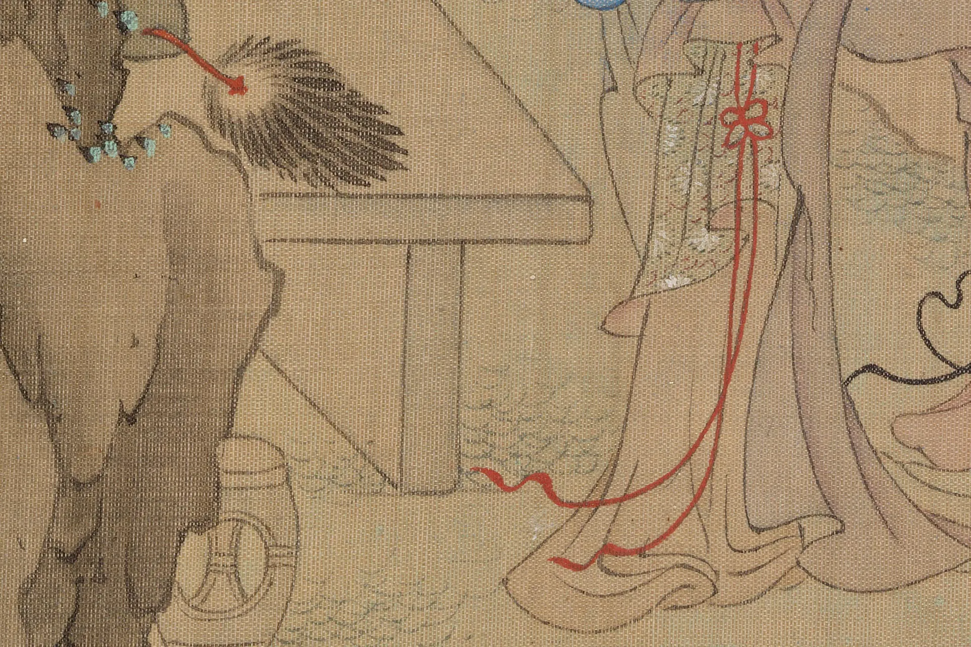 传仇英《芭蕉仕女理妆图》高清图局部 (3)