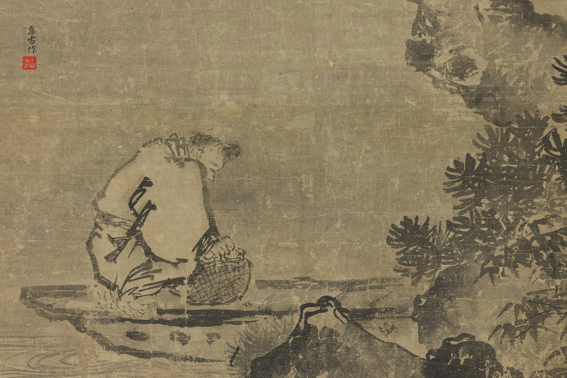 传马远水墨画《秋浦归渔图》局部 (2)