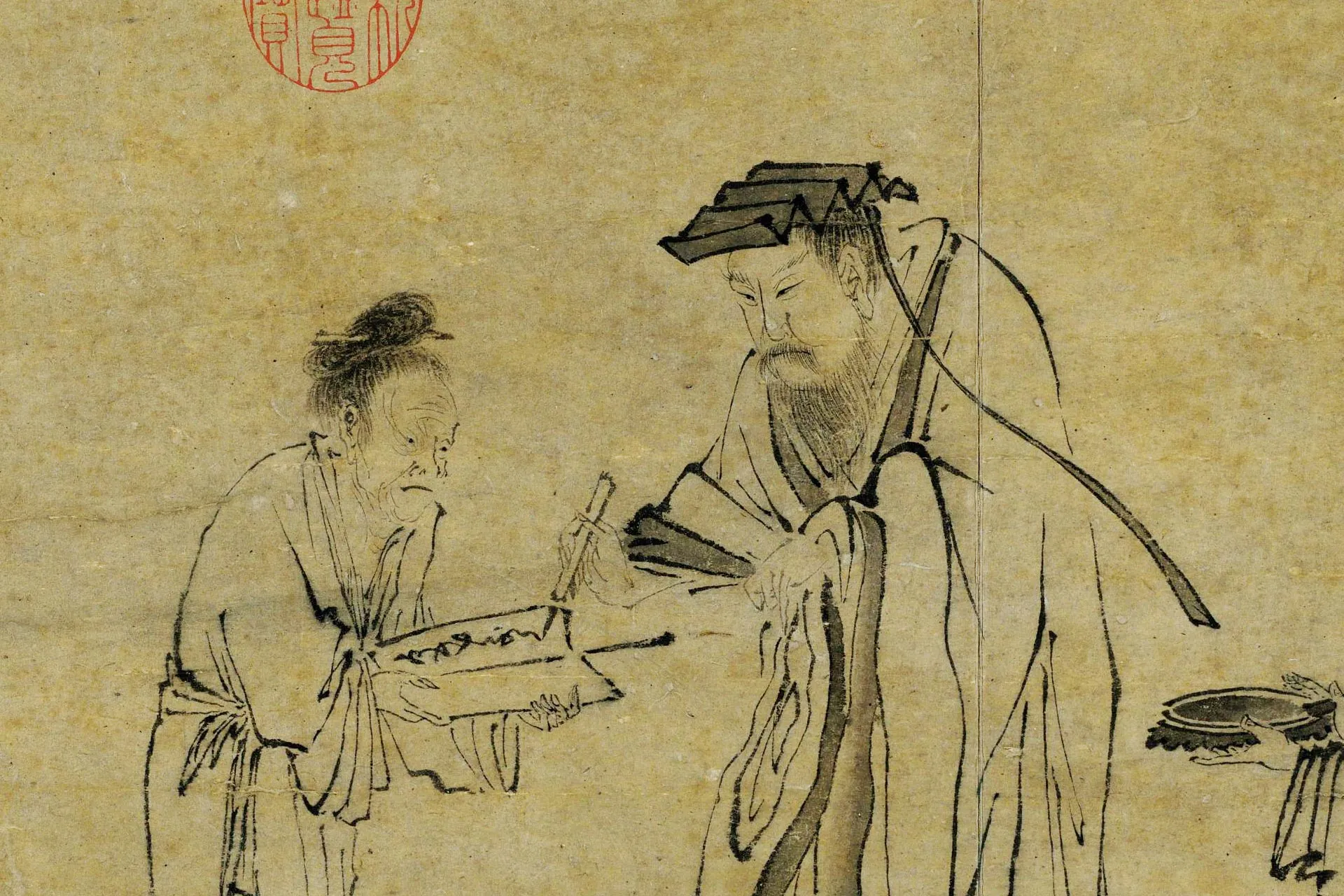 梁楷水墨人物画《山阴书箑图》局部 (1)