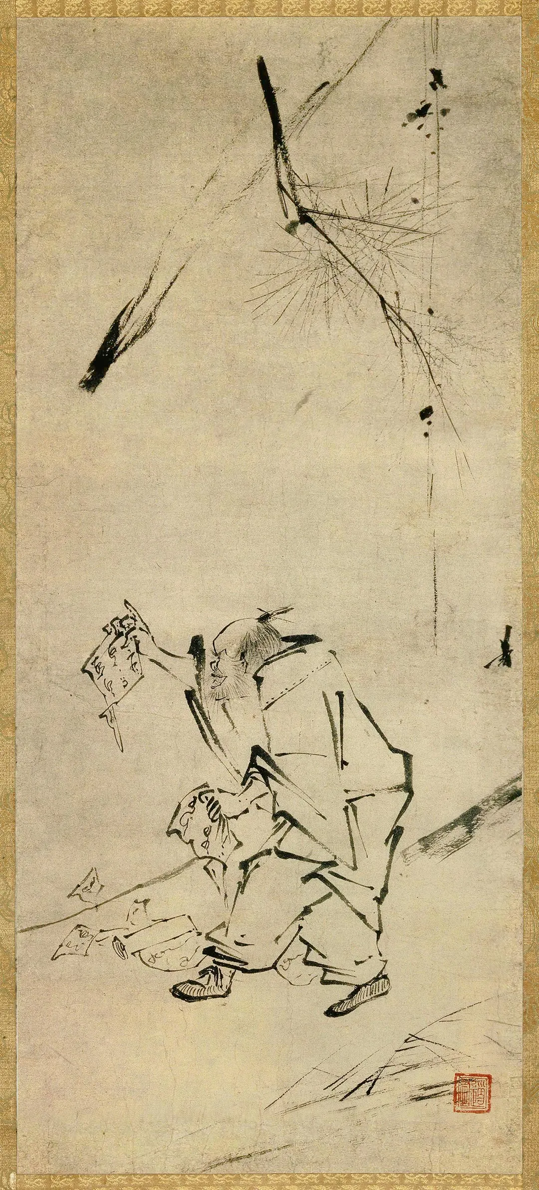传梁楷《六祖撕经图》又名《祖师破经图》轴