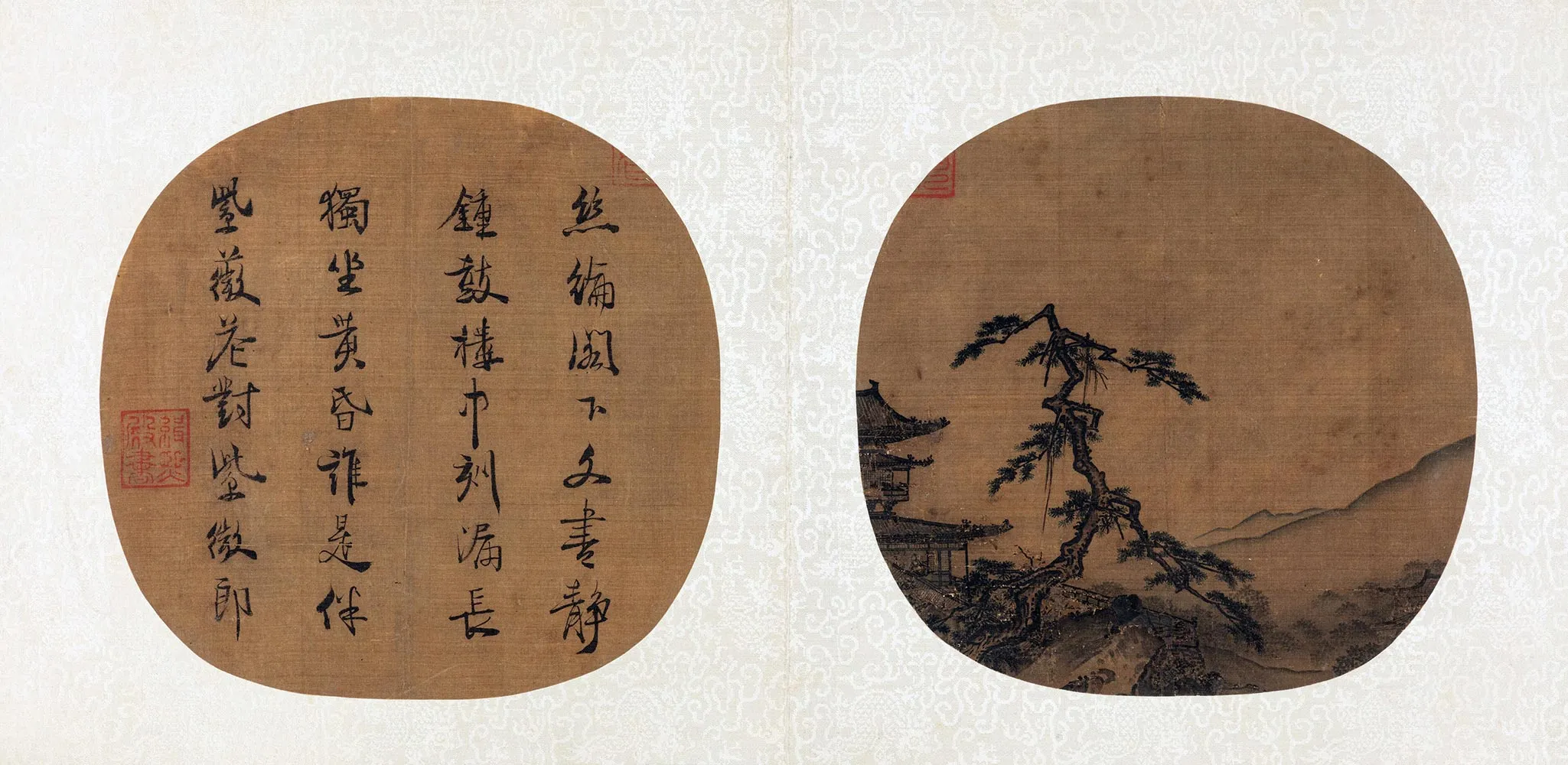 传马远《古松楼阁图》团扇页