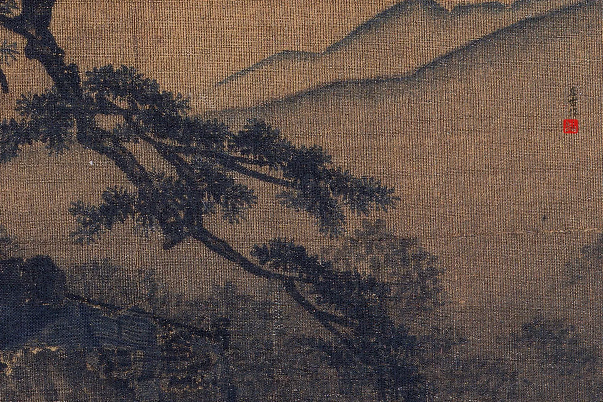 传马远《古松楼阁图》高清大图局部 (1)