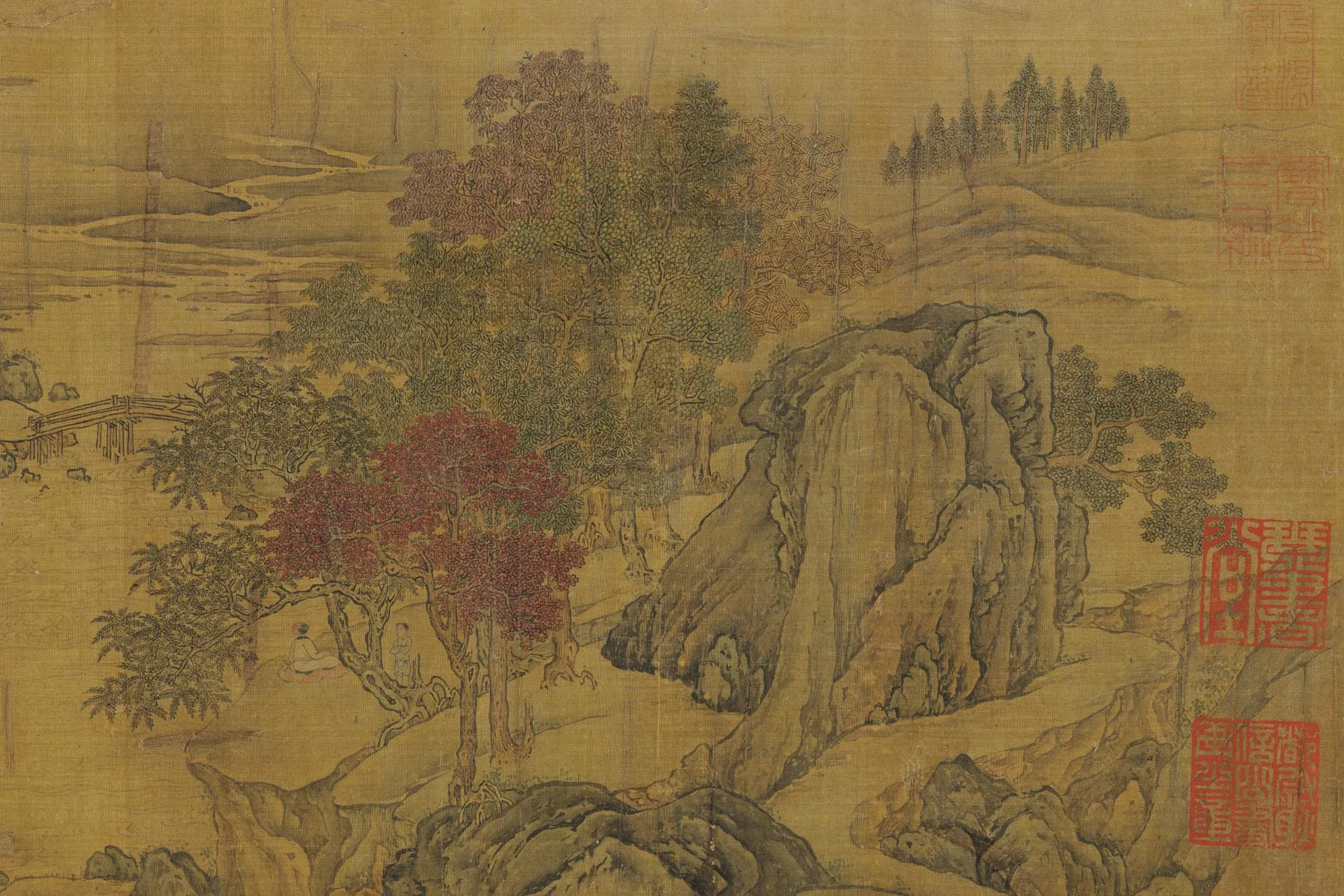 燕文贵山水画《秋山萧寺图》局部 (1)