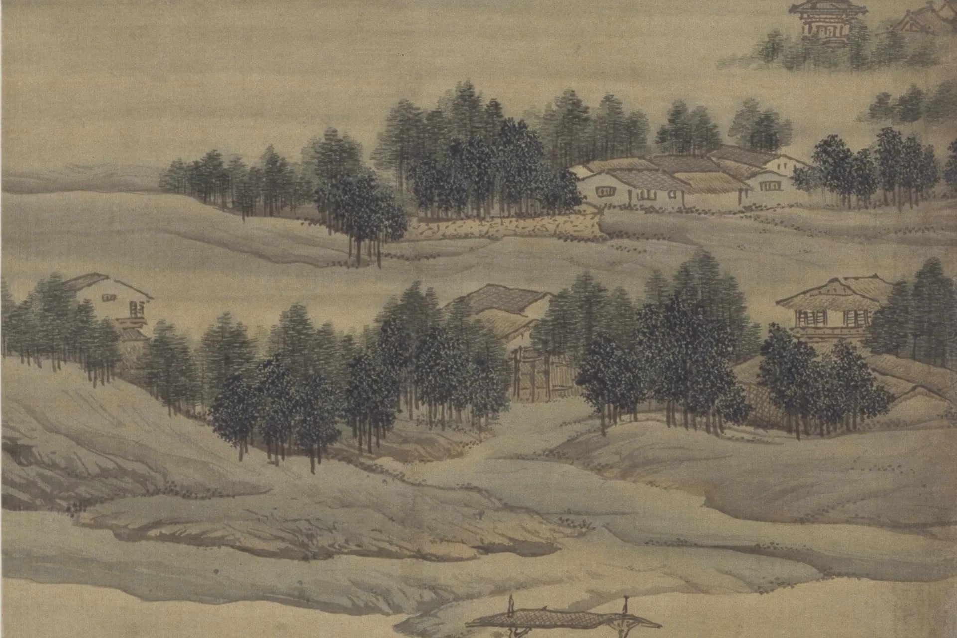 袁江山水通景组屏《竹苞松茂图》局部 (14)