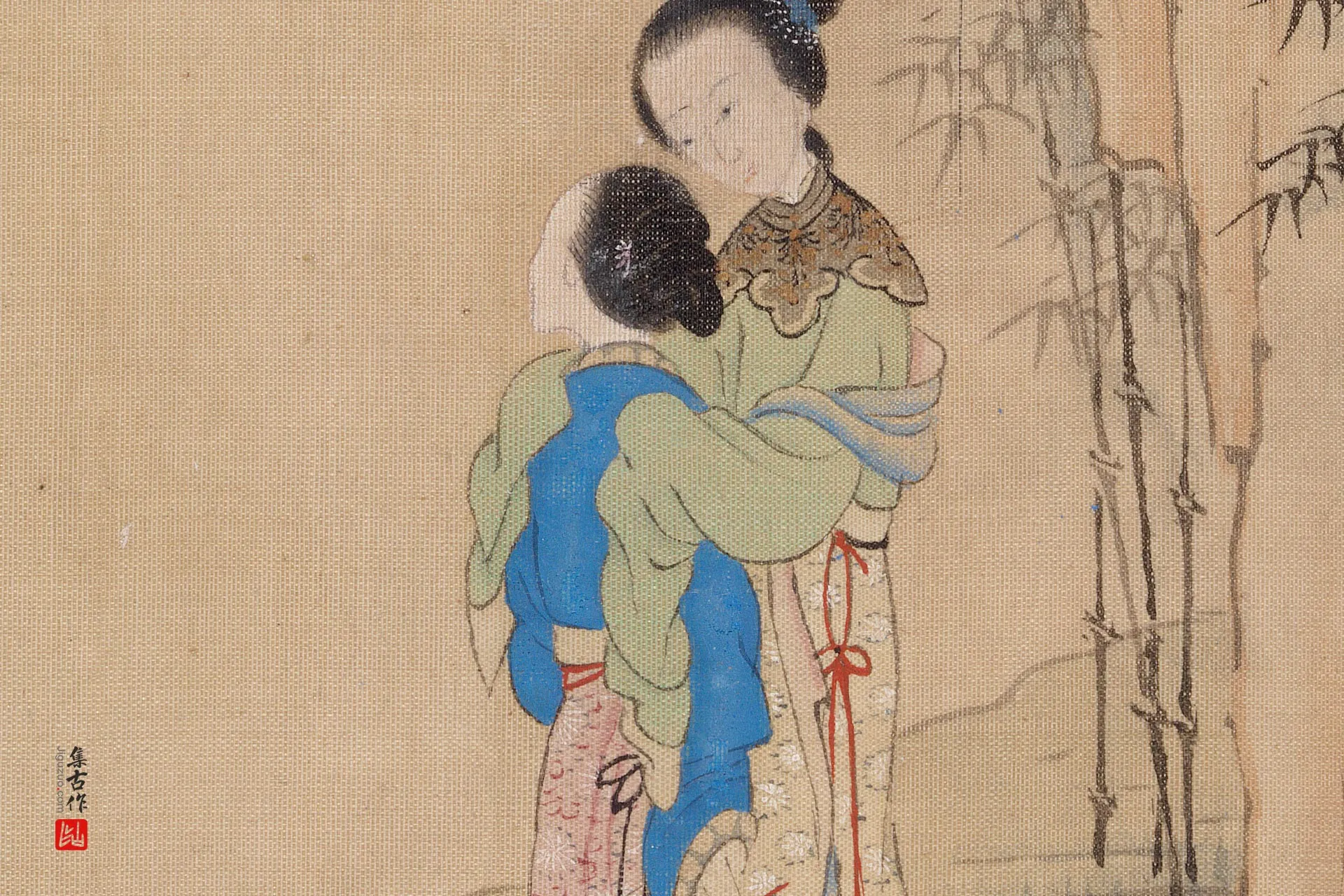 传仇英《修竹仕女图》高清大图局部 (1)