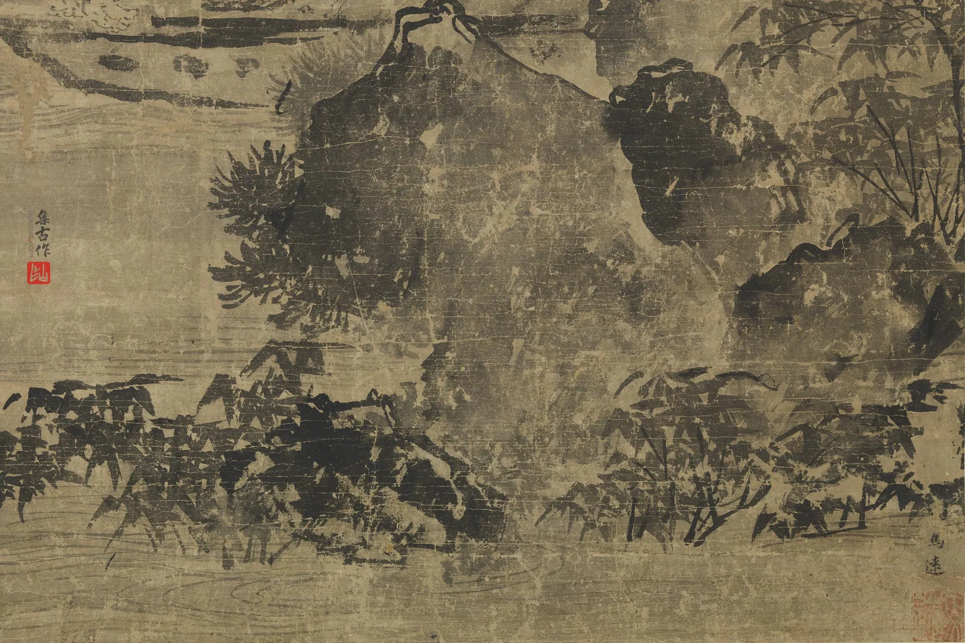 传马远水墨画《秋浦归渔图》局部 (1)