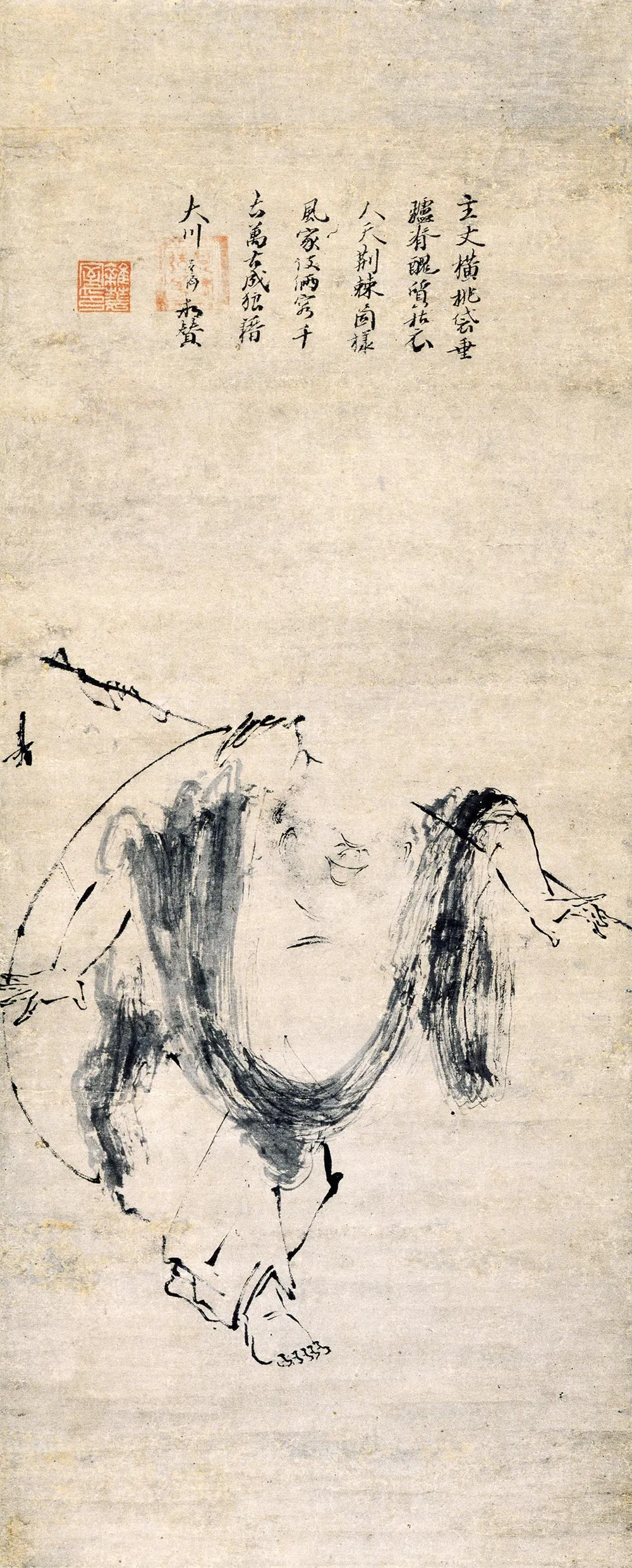 梁楷水墨人物画《布袋图》轴