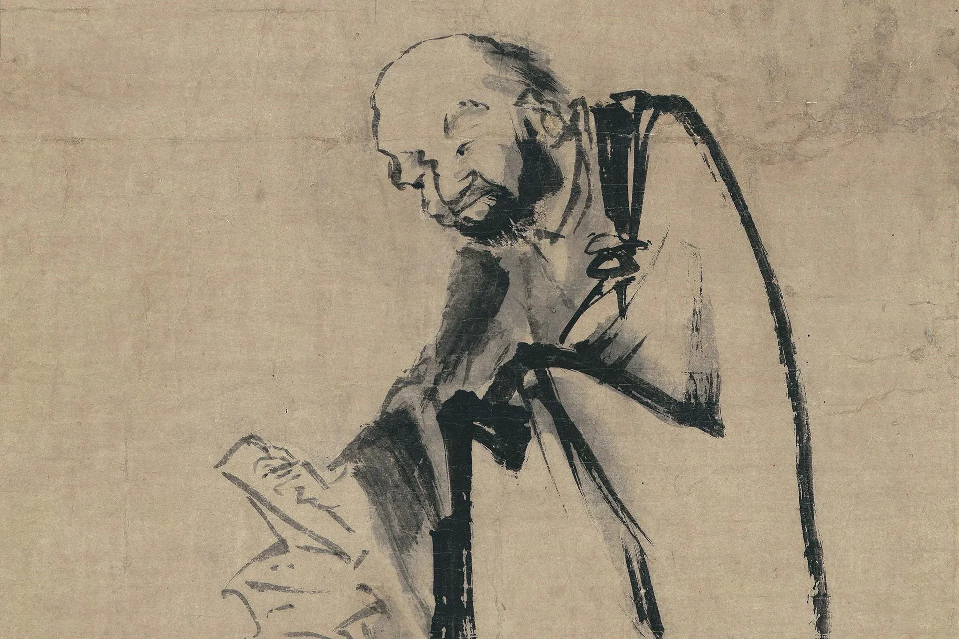 传南宋梁楷佛道人物画《焚经图》局部 (1)