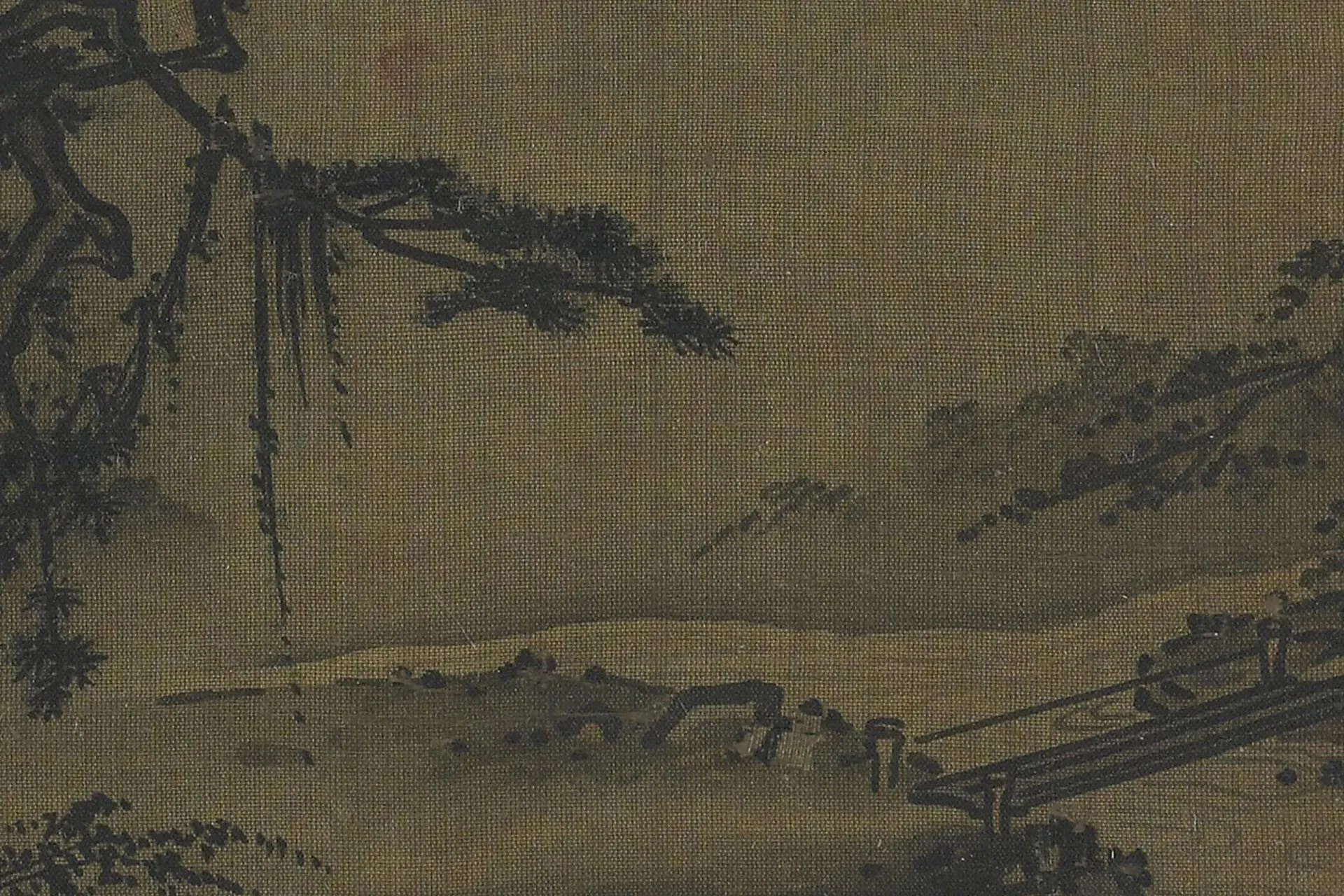 马远《溪畔山亭图》团扇高清局部 (1)