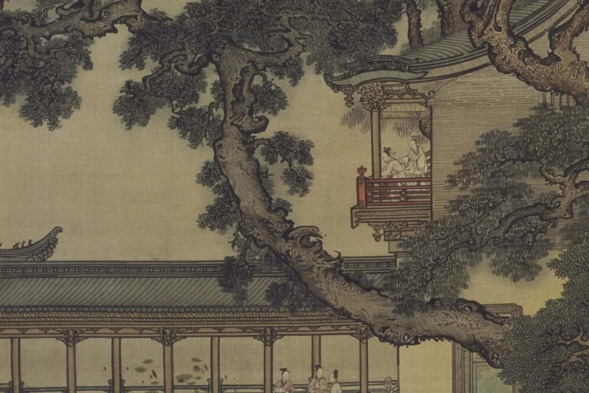 袁江山水通景组屏《竹苞松茂图》局部 (4)