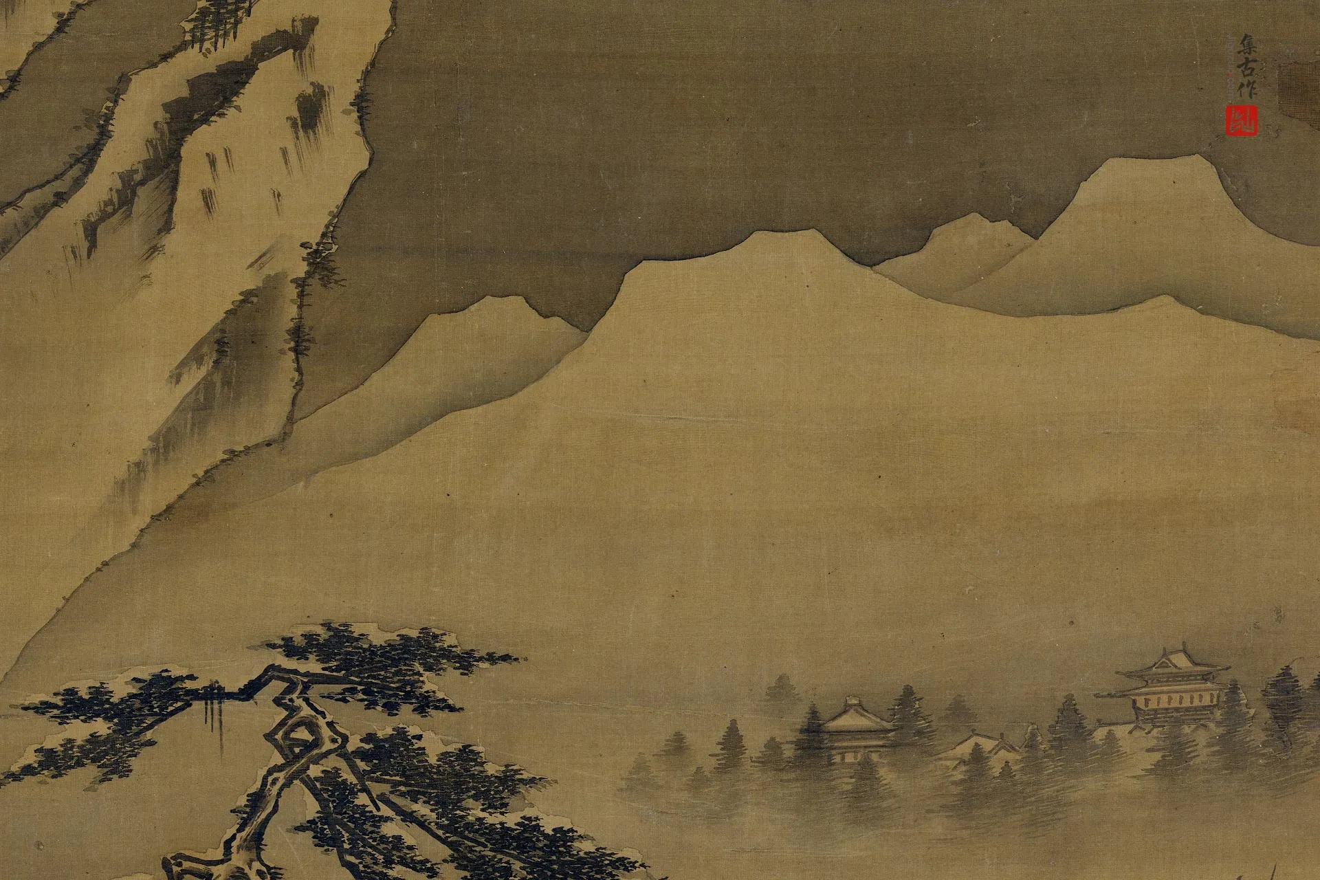 传宋马远(明钟礼)雪景山水画《寒岩积雪图》局部 (3)