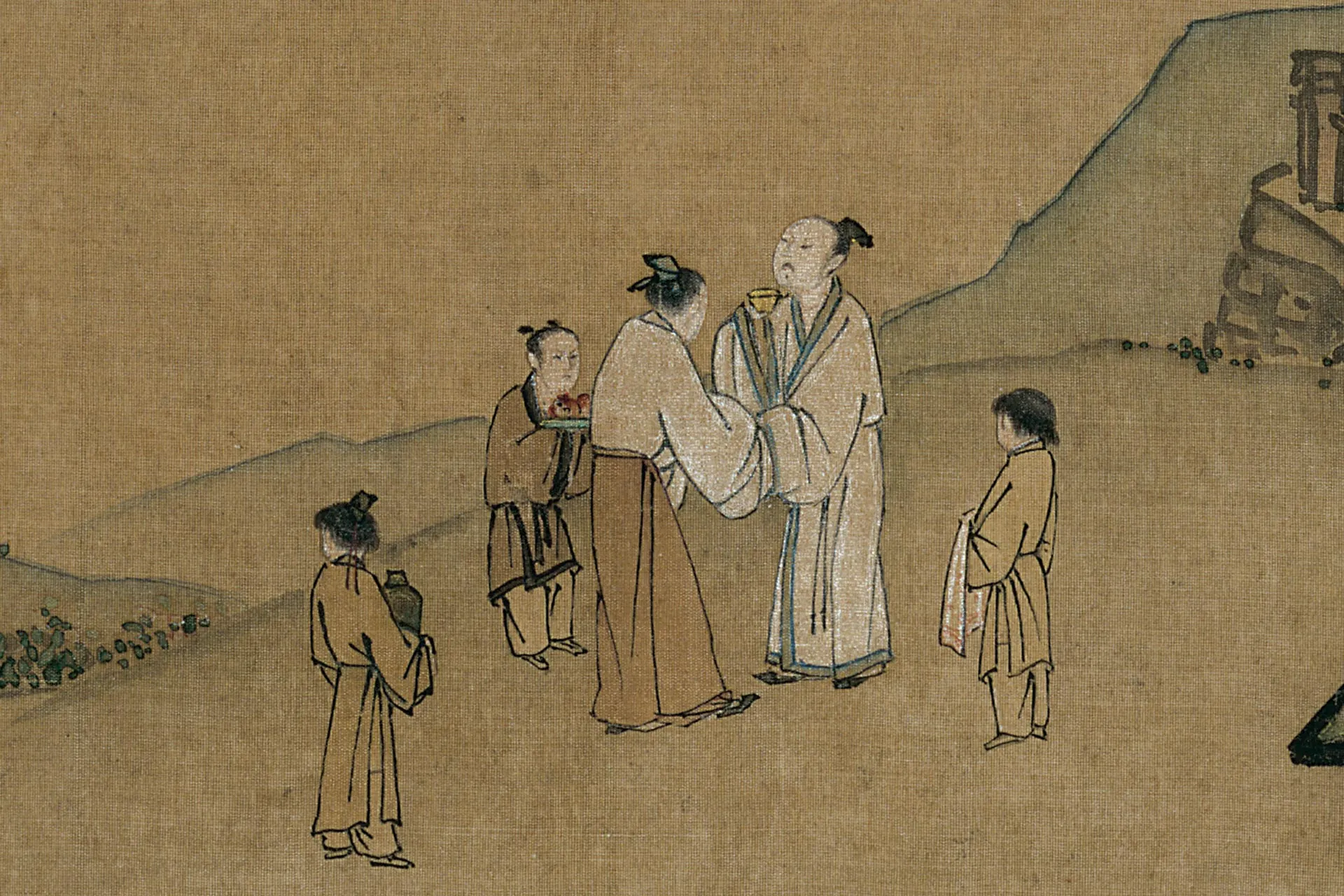 马远《月下把杯图》高清局部 (1)