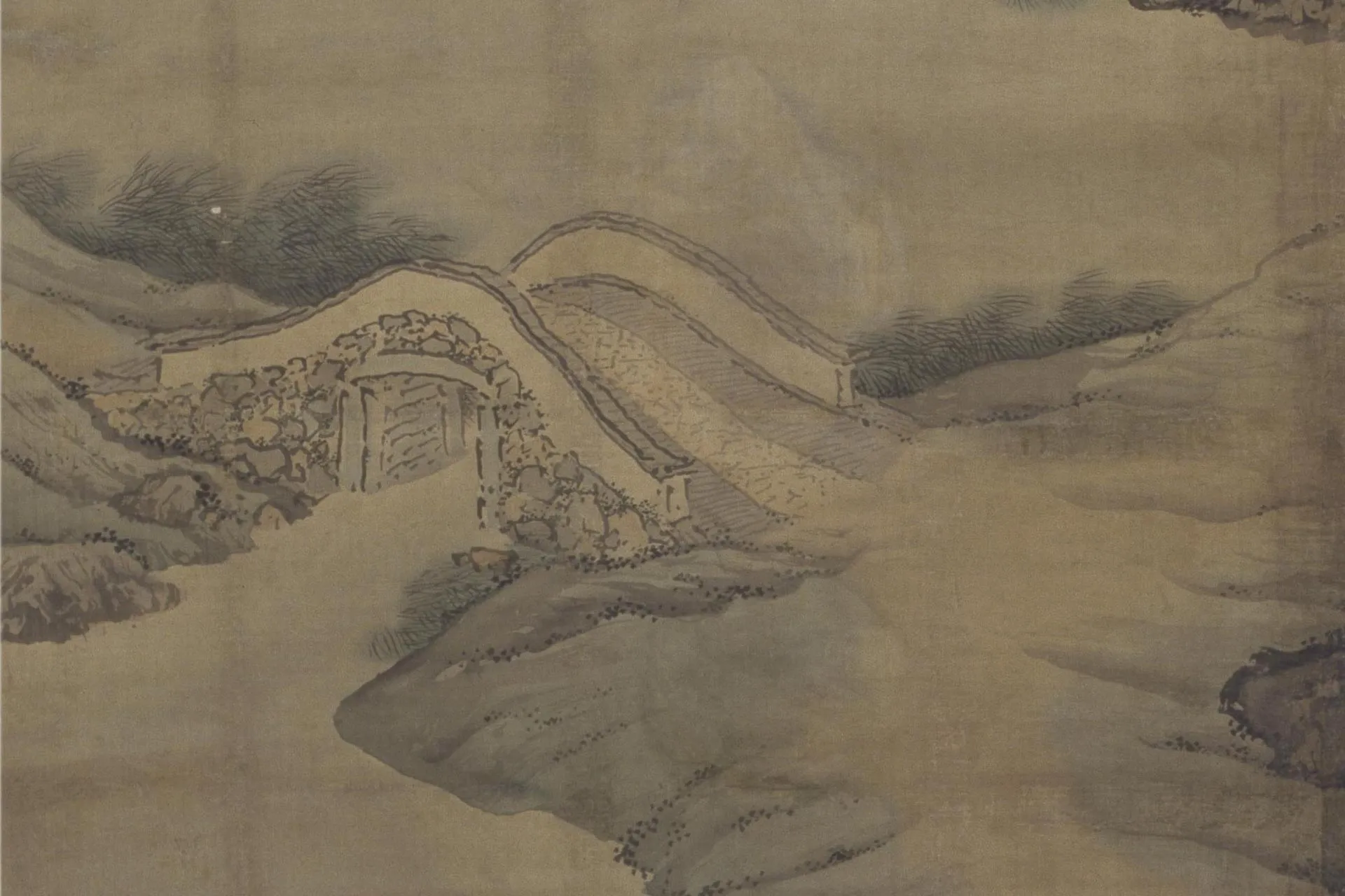 袁江山水通景组屏《竹苞松茂图》局部 (12)