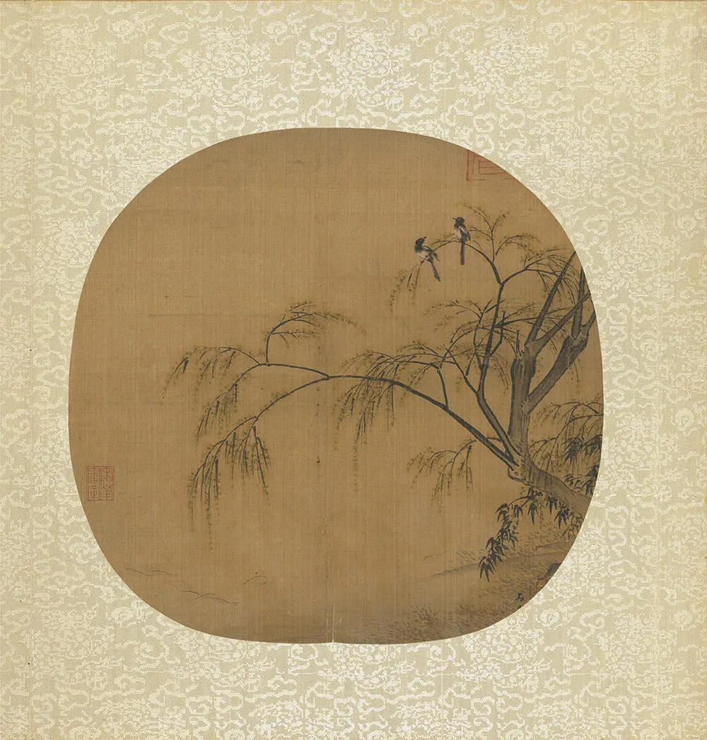 马远《嫩柳栖鸦图》团扇页