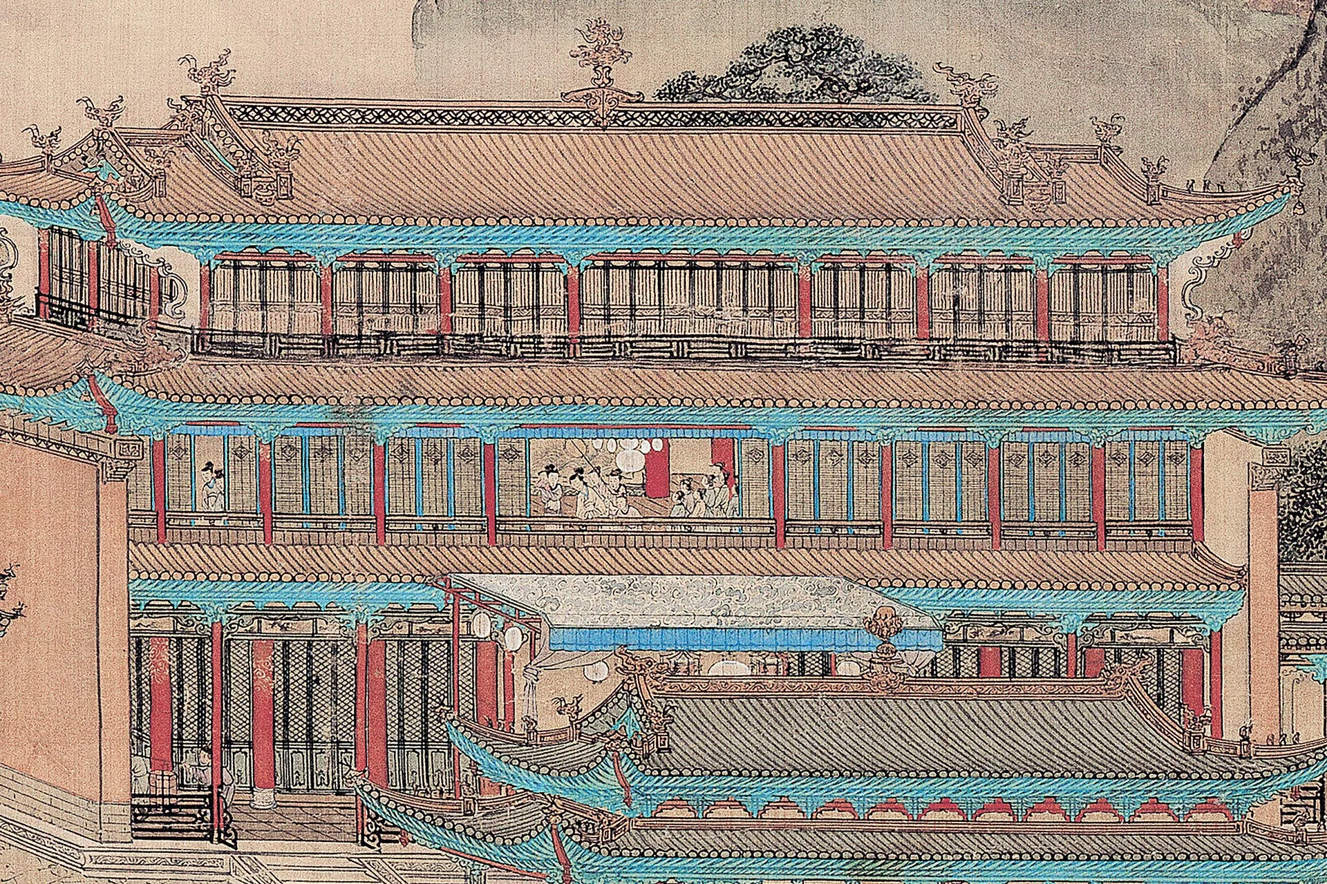 袁江《阿房宫图》通景屏局部图 (9)