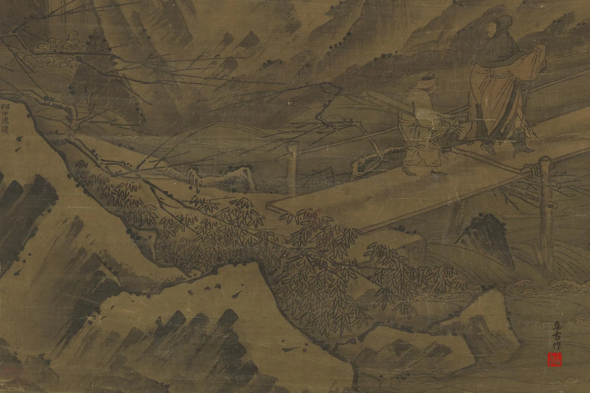 马远山水画《板桥踏雪图》局部 (1)