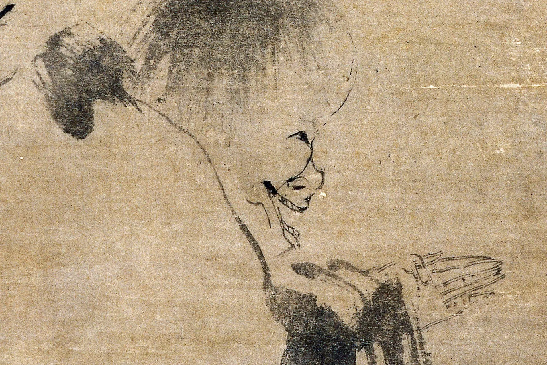 传南宋梁楷《寒山拾得图》局部 (1)
