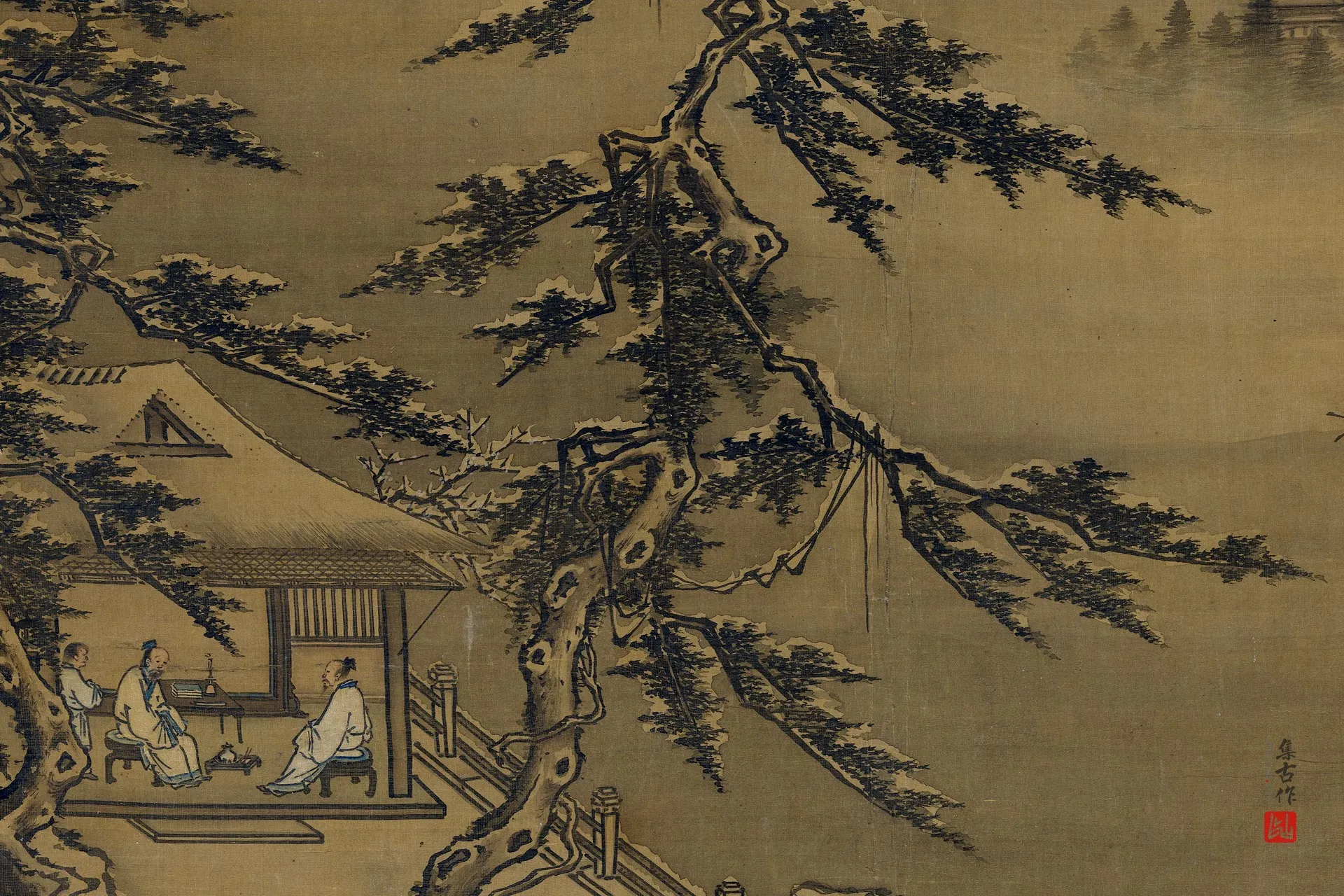 传宋马远(明钟礼)雪景山水画《寒岩积雪图》局部 (2)