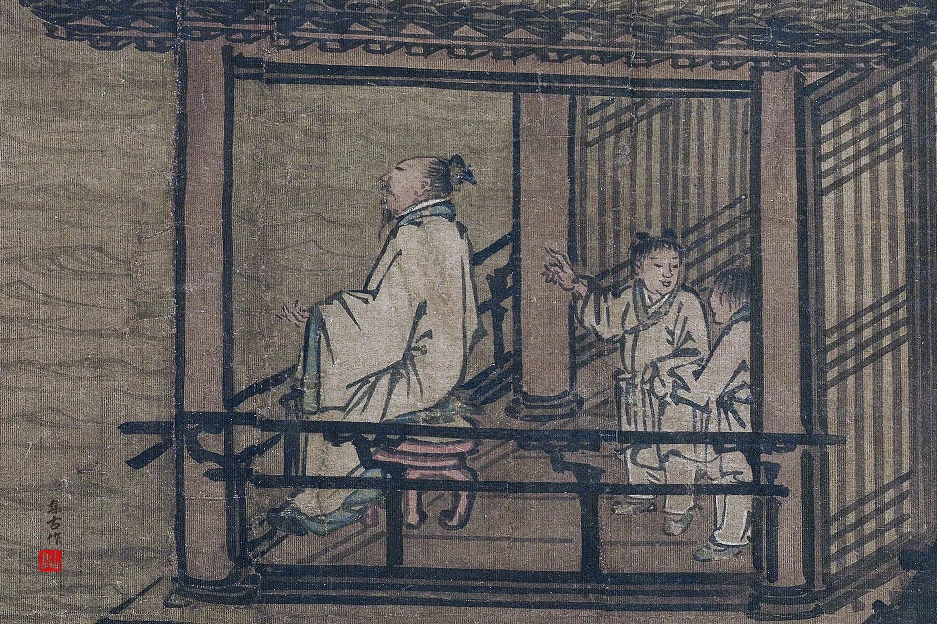 传马远《松阁观潮图》高清图局部 (1)
